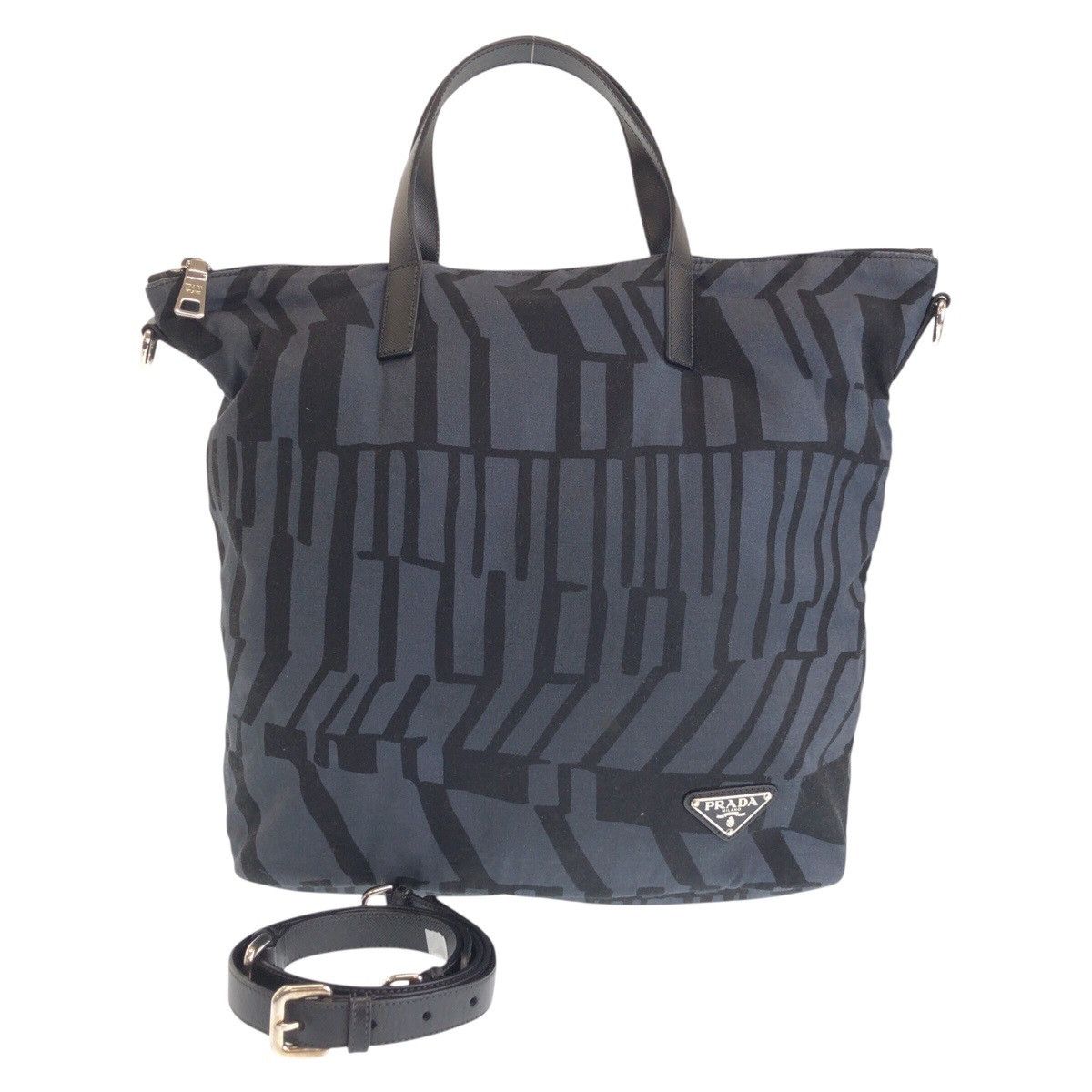 Prada Prada Triangle Logo Plate Canvas/leather 2Way Bag Canvas Shoulder Bag in Grey, Women's