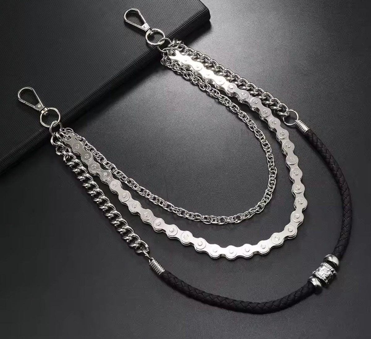 Jewelry MULTI-Layer Industrial Wallet Chain - Braided Leather Size ONE SIZE - 4 Thumbnail