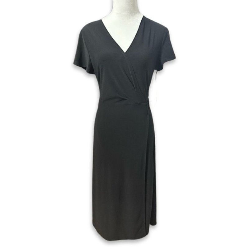 Other Halogen Belted Wrap Dress Midi Short Sleeves Black S NWT Size S / US 4 / IT 40 - 1 Thumbnail