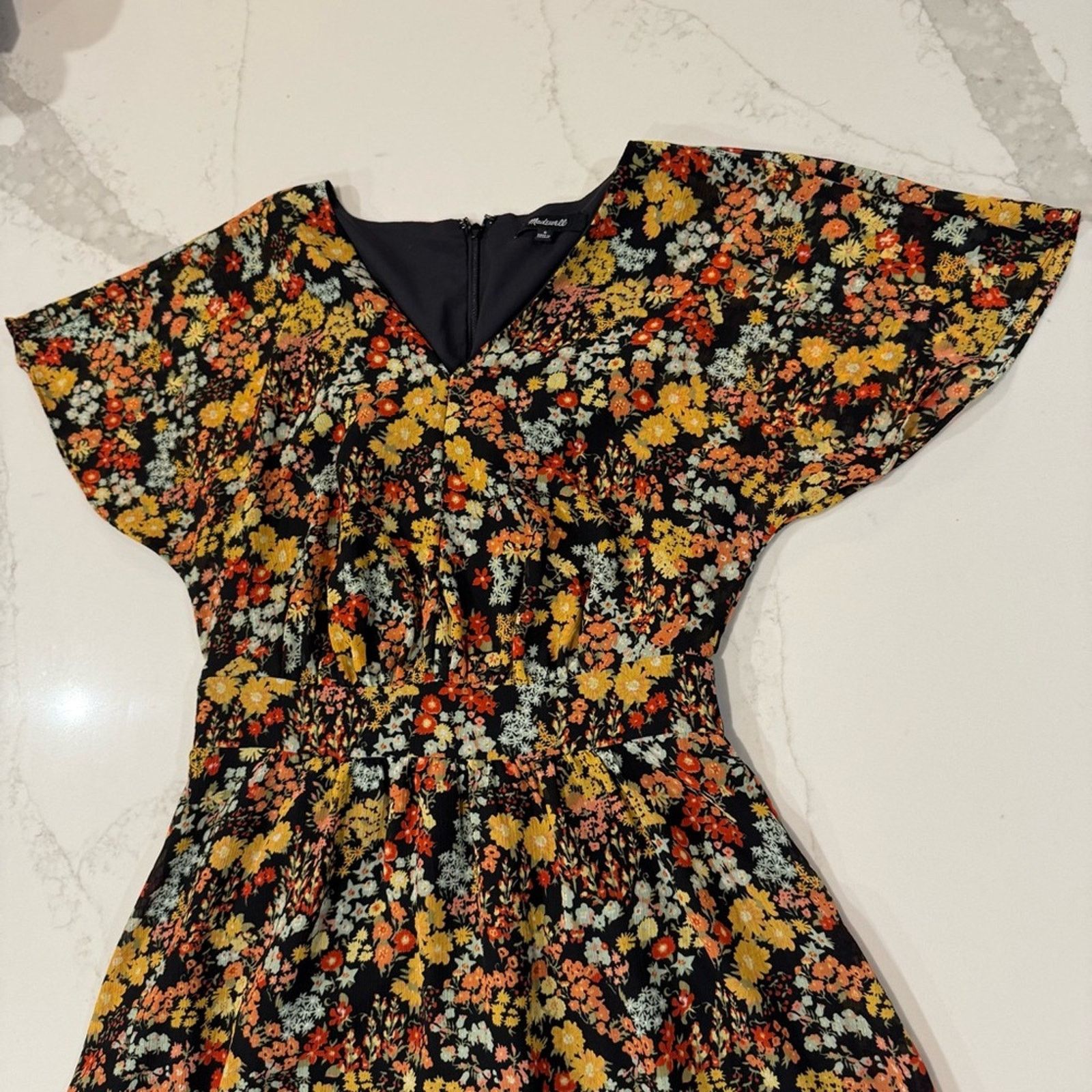 Madewell Madewell Dolman Sleeve Ruffle Hem Floral Midi Dress Womens 0 Size XS / US 0-2 / IT 36-38 - 5 Thumbnail