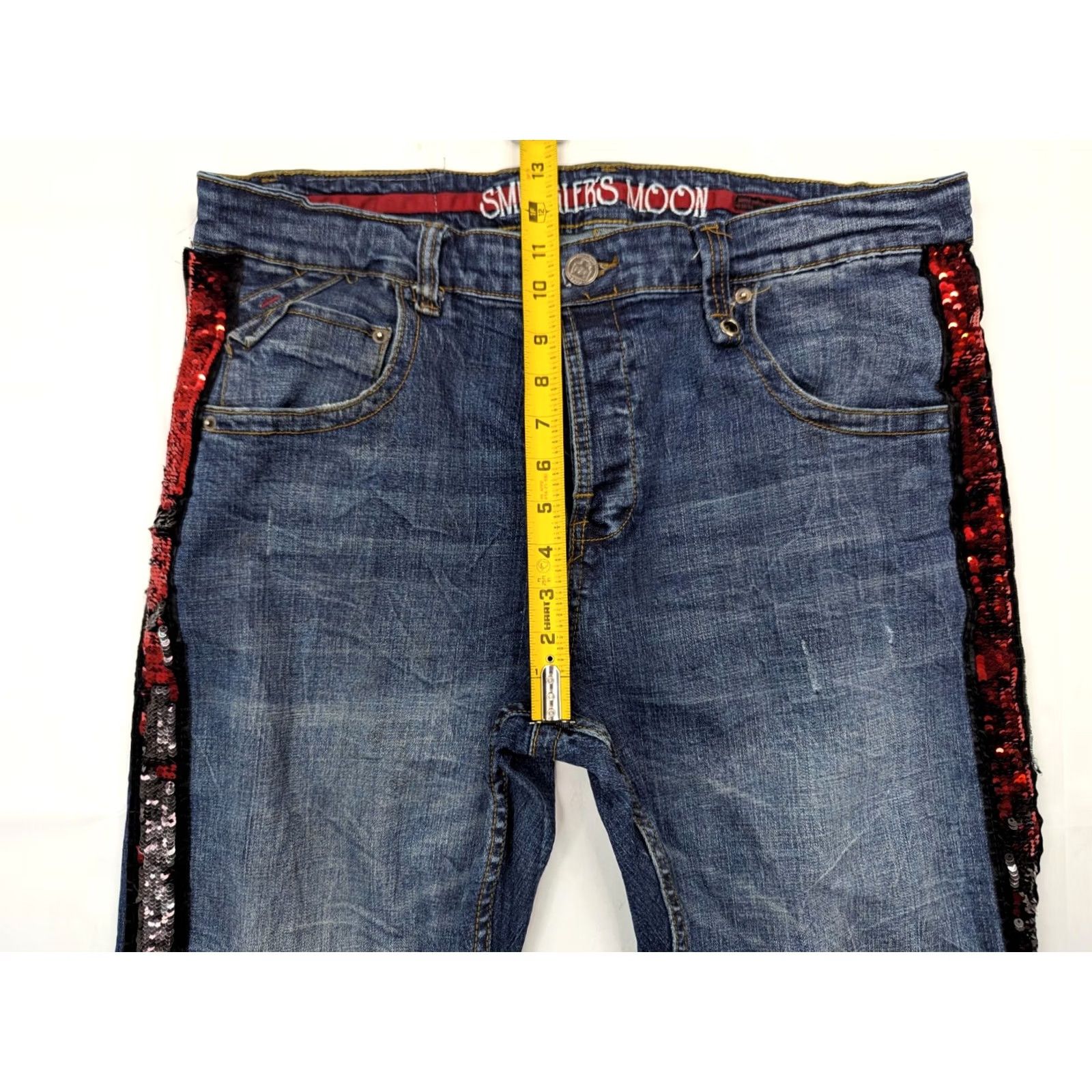 Vintage Smugglers Moon Jeans Distressed Skull Sequin 36x33 5-Pocket Denim Blue Men's Regular Hip Hop Rock Skull Size US 36 / EU 52 - 5 Thumbnail