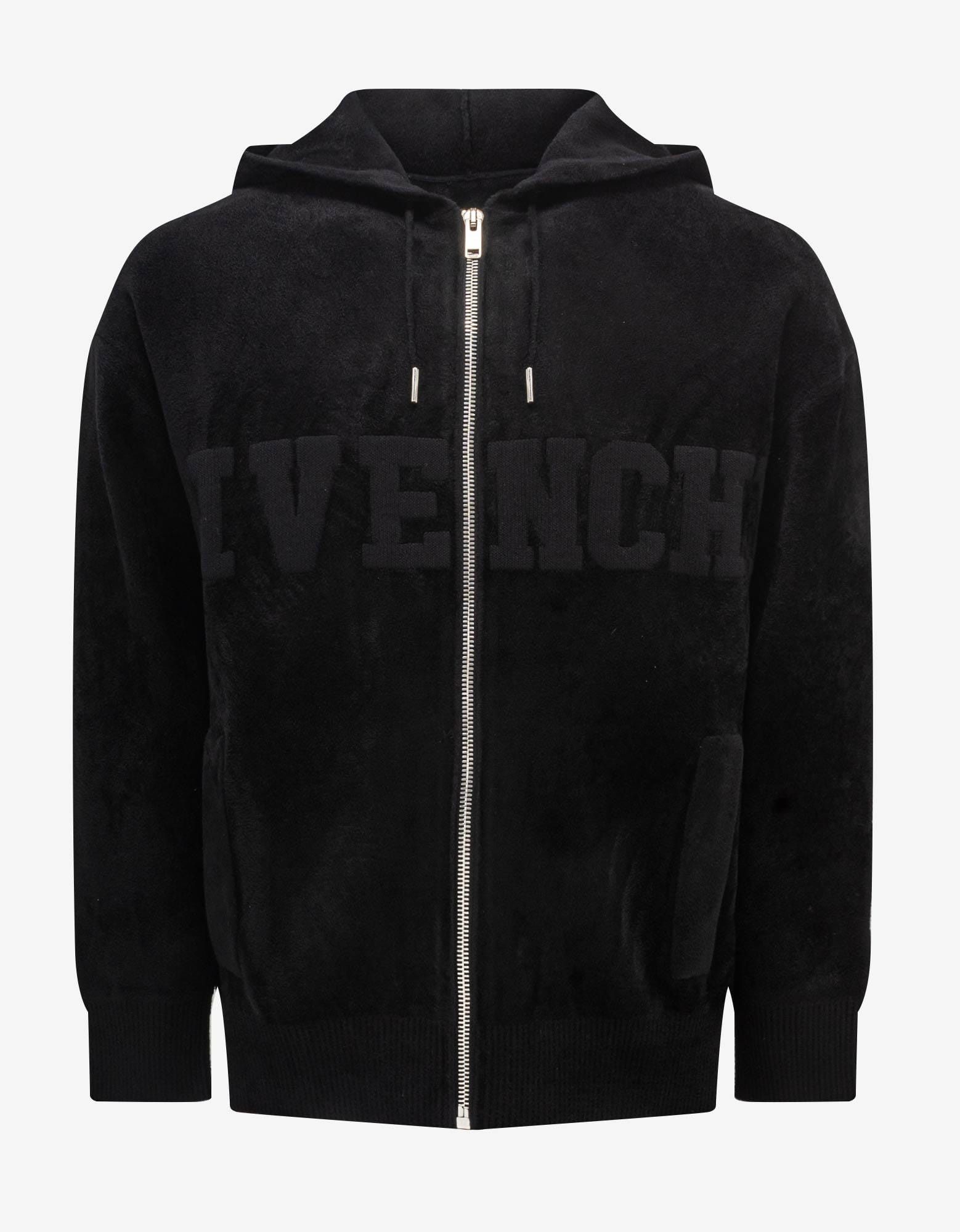 image of Givenchy Black Velvet Zip Logo Hoodie, Men's (Size XL)