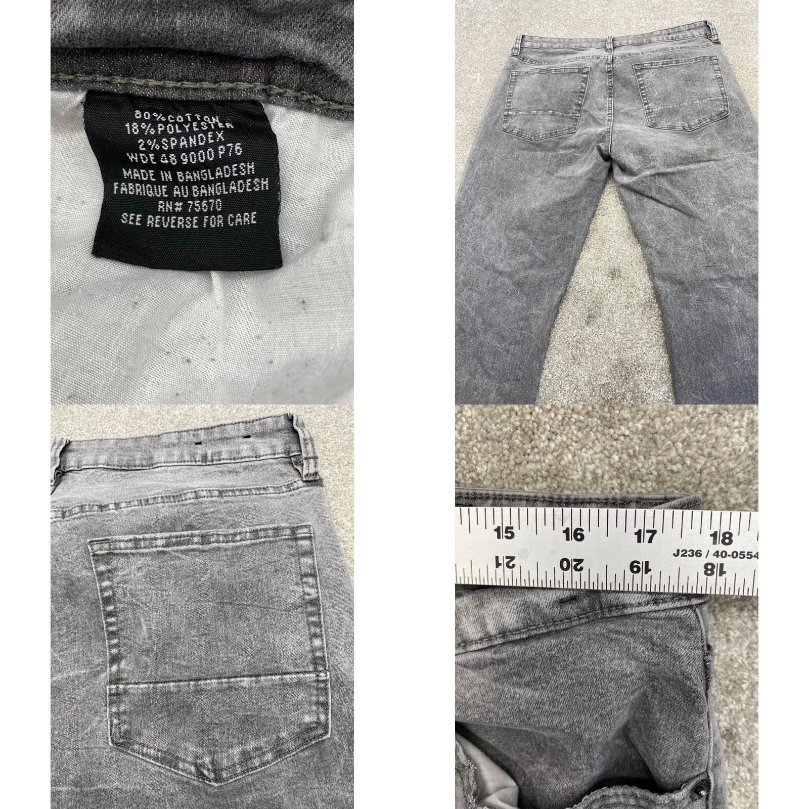 Nomad WXYZ Nomad Jeans Men's 34x32 Gray Denim Slim Fit Straight Leg Distressed Stretch Jeans Mens 34 Gray 5-Pocket Design 90s Style Mens Size US 34 / EU 50 - 8 Thumbnail