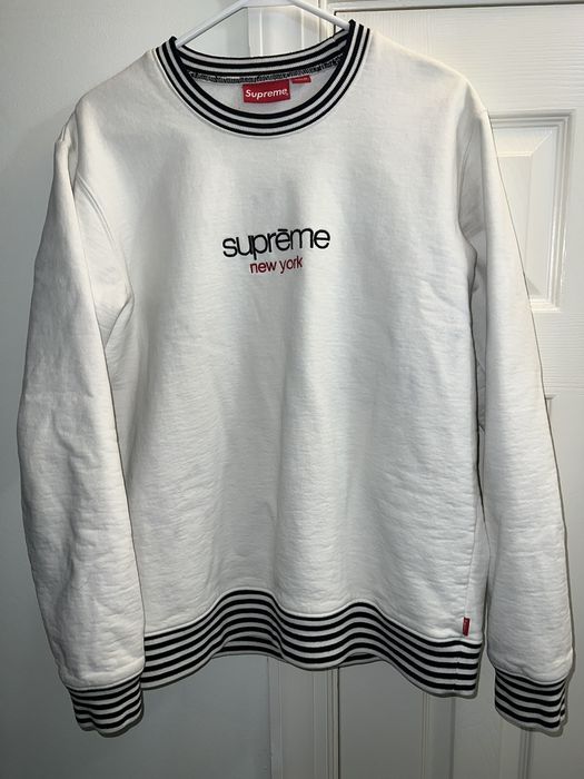 Supreme Supreme Classic Logo Striped Rib Crewneck Grailed