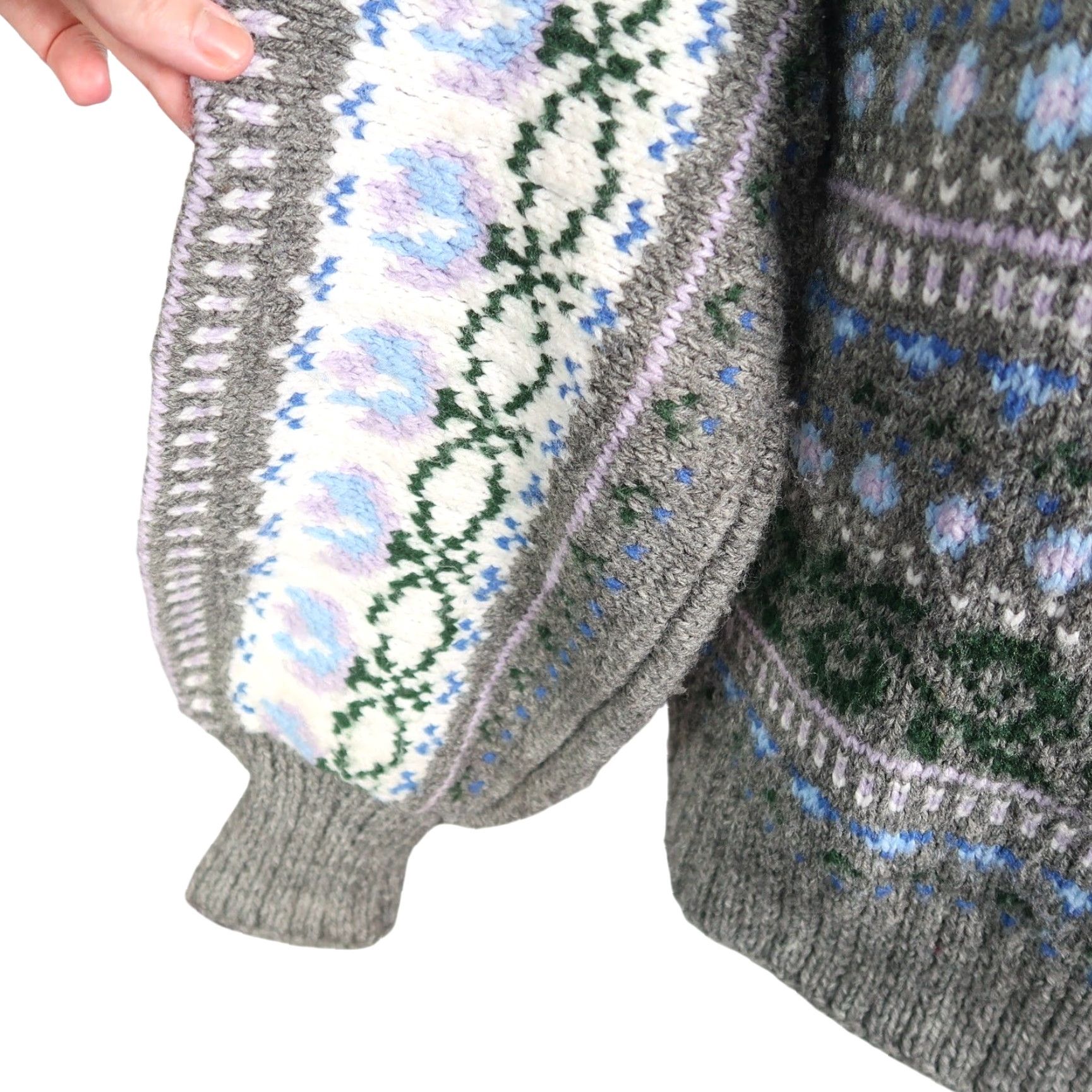Vintage VINTAGE Grey Wool Fair Isle Turtleneck Sweater Nordic Scandinavian S Women Pullover 80s Bohemian Long Balloon Sleeve Wool Millfall? Size S / US 4 / IT 40 - 4 Thumbnail