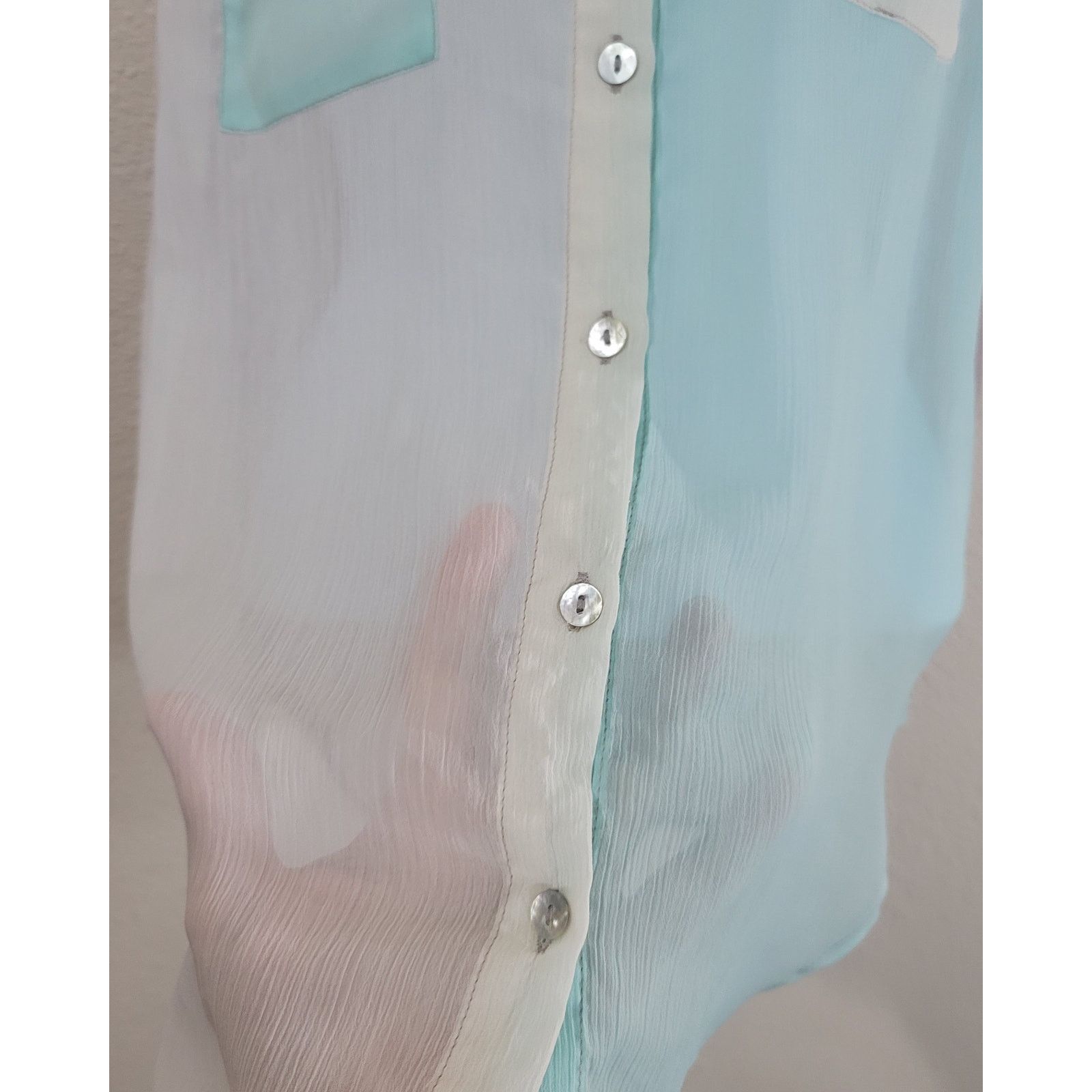 Other About A Girl Teal Gray Sheer Colorblock Button Shirt Large Size L / US 10 / IT 46 - 2 Thumbnail
