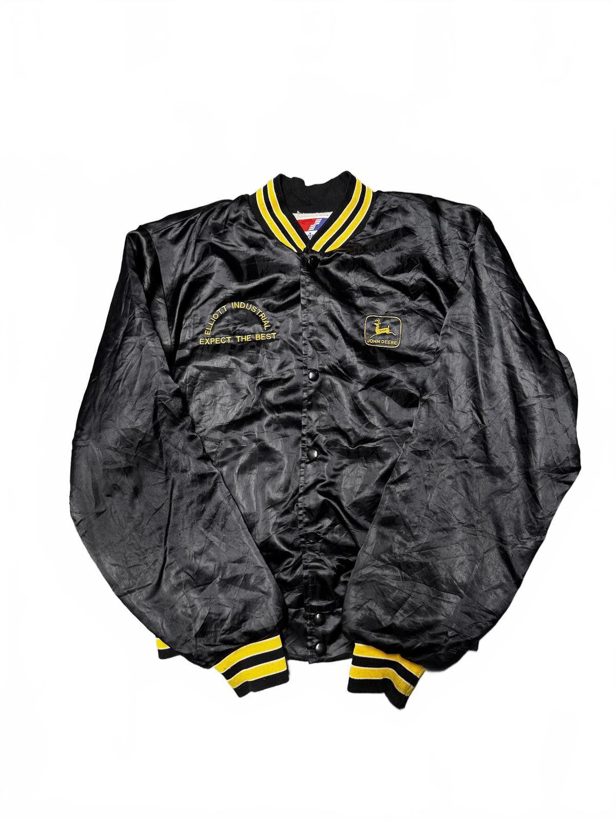 John Deere John Deere Black Satin Varsity Jacket with Yellow Stripes Size US M / EU 48-50 / 2 - 2 Thumbnail