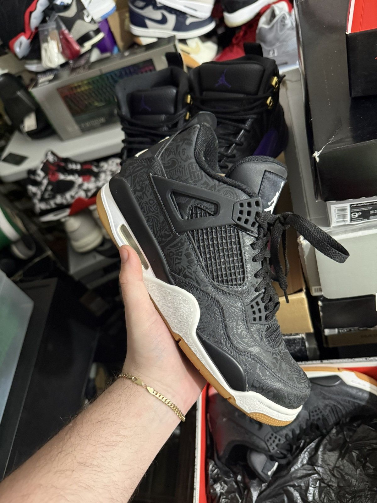 Jordan Brand Jordan retro 4 laser black gum sz 10 Size US 10 / EU 43 - 1 Thumbnail