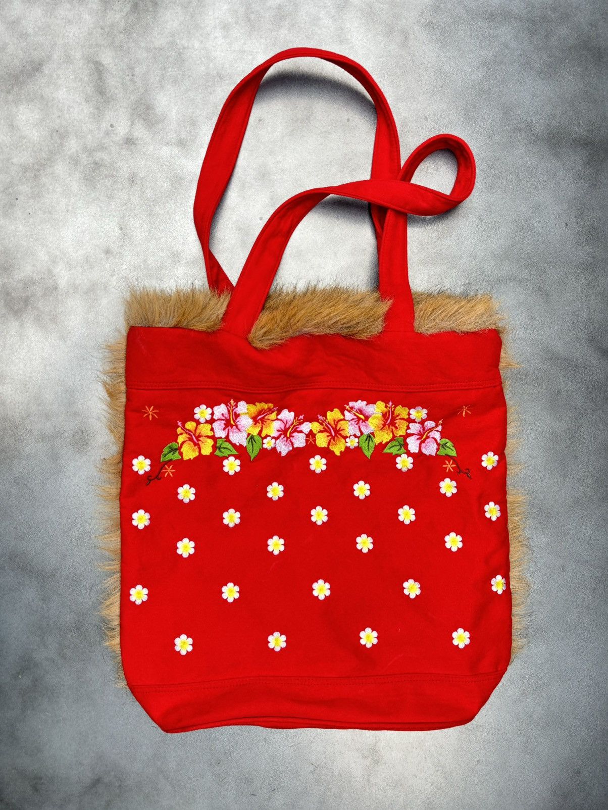 Vintage Y2K Vintage Tote Bag MicroSuede Shearling Faux Fur Embroider Size ONE SIZE - 1 Thumbnail