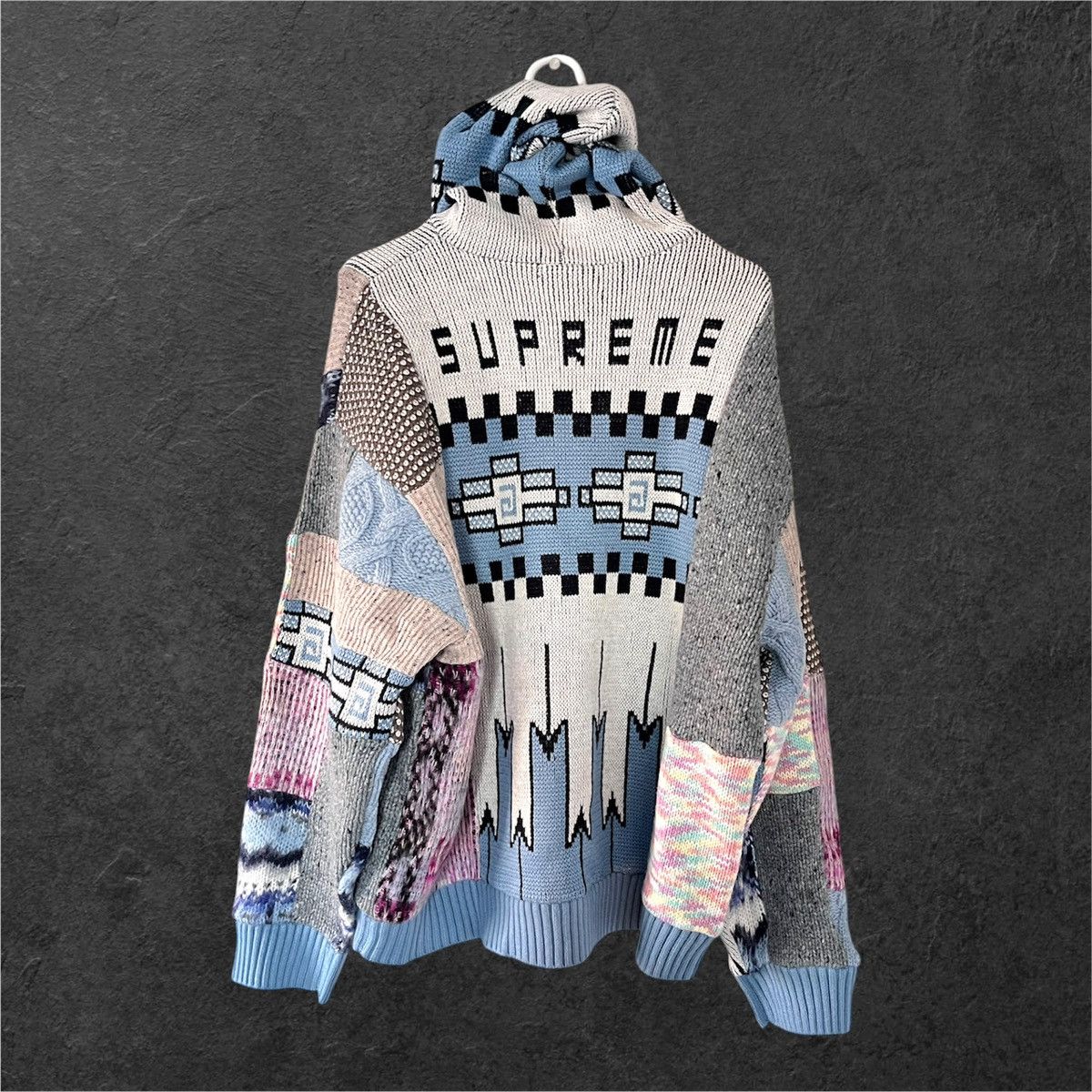 Supreme Supreme Patchwork Zip Up Hooded Sweater 'Light Blue' Size US XXL / EU 58 / 5 - 3 Thumbnail