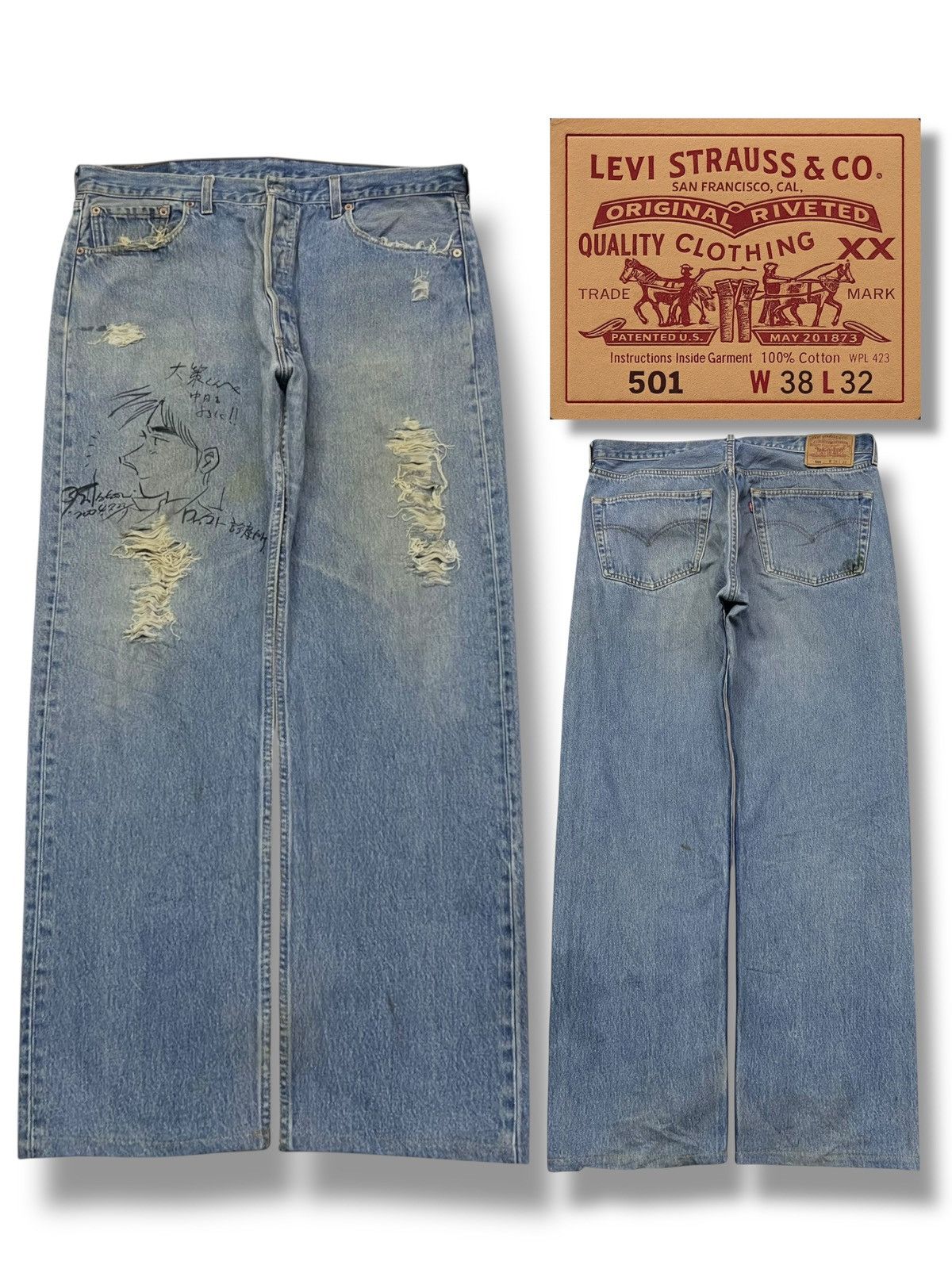 Levi's Loose Vintage 90s Levi’s 501 U.S.A - Faded Wash, Distressed Size US 37 - 1 Thumbnail