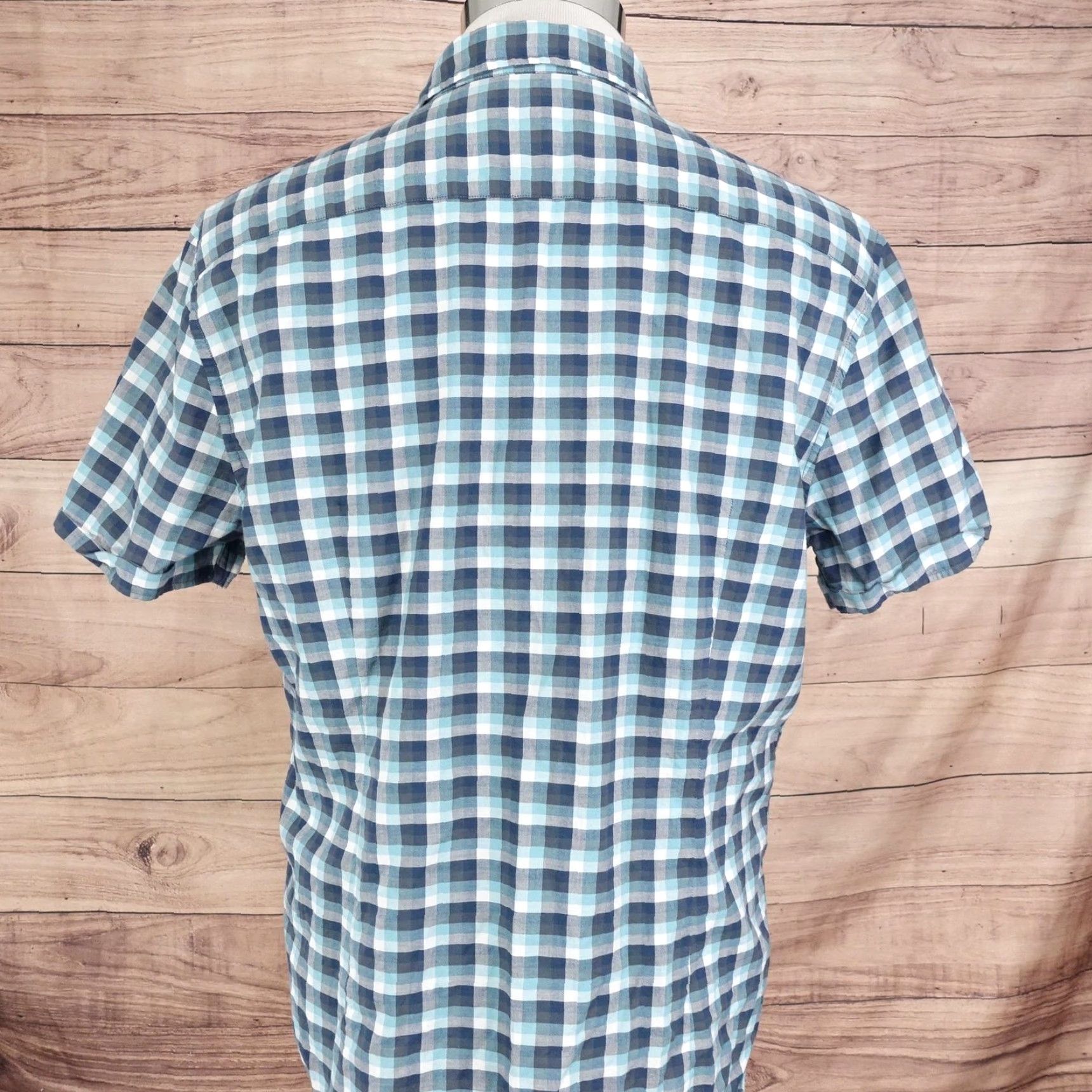 John Varvatos John Varvatos U.S.A. Shirt Mens Large Blue Plaid Cotton Button-Up Short Sleeve Mens Size US L / EU 52-54 / 3 - 4 Thumbnail