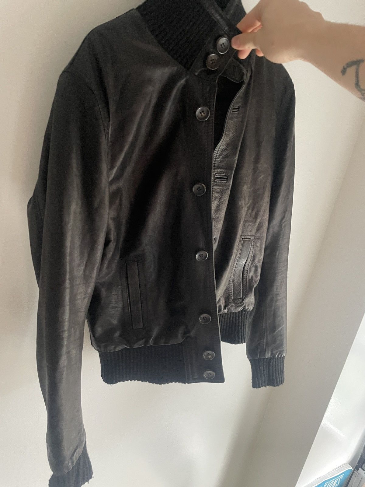Dacute Ribbed Cropped Leather Jacket Size US M / EU 48-50 / 2 - 5 Thumbnail