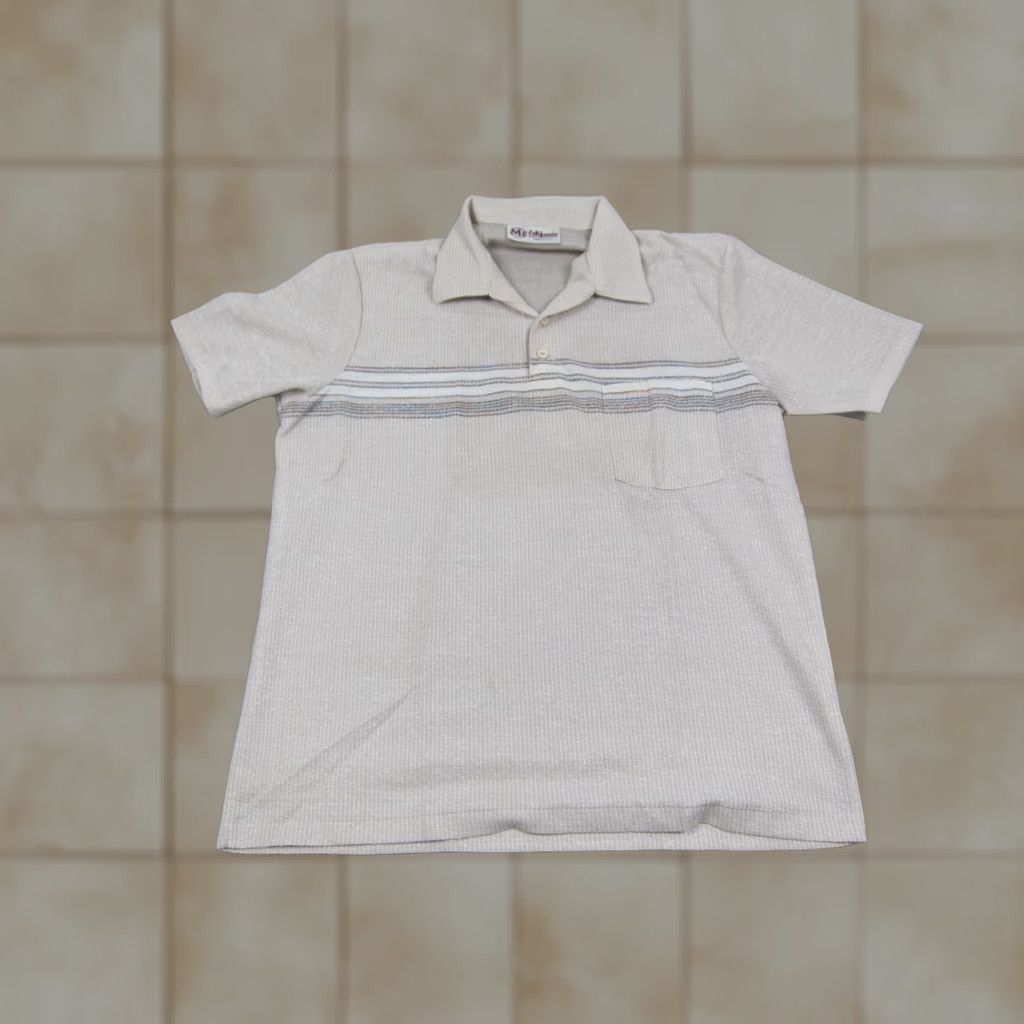 Vintage Mr California Polo Shirt Mens Large Beige Knit Vintage Retro Classic Short Sleeve Polo Shirt, Logo Button, Spread Collar - Used Condition Size US L / EU 52-54 / 3 - 1 Thumbnail