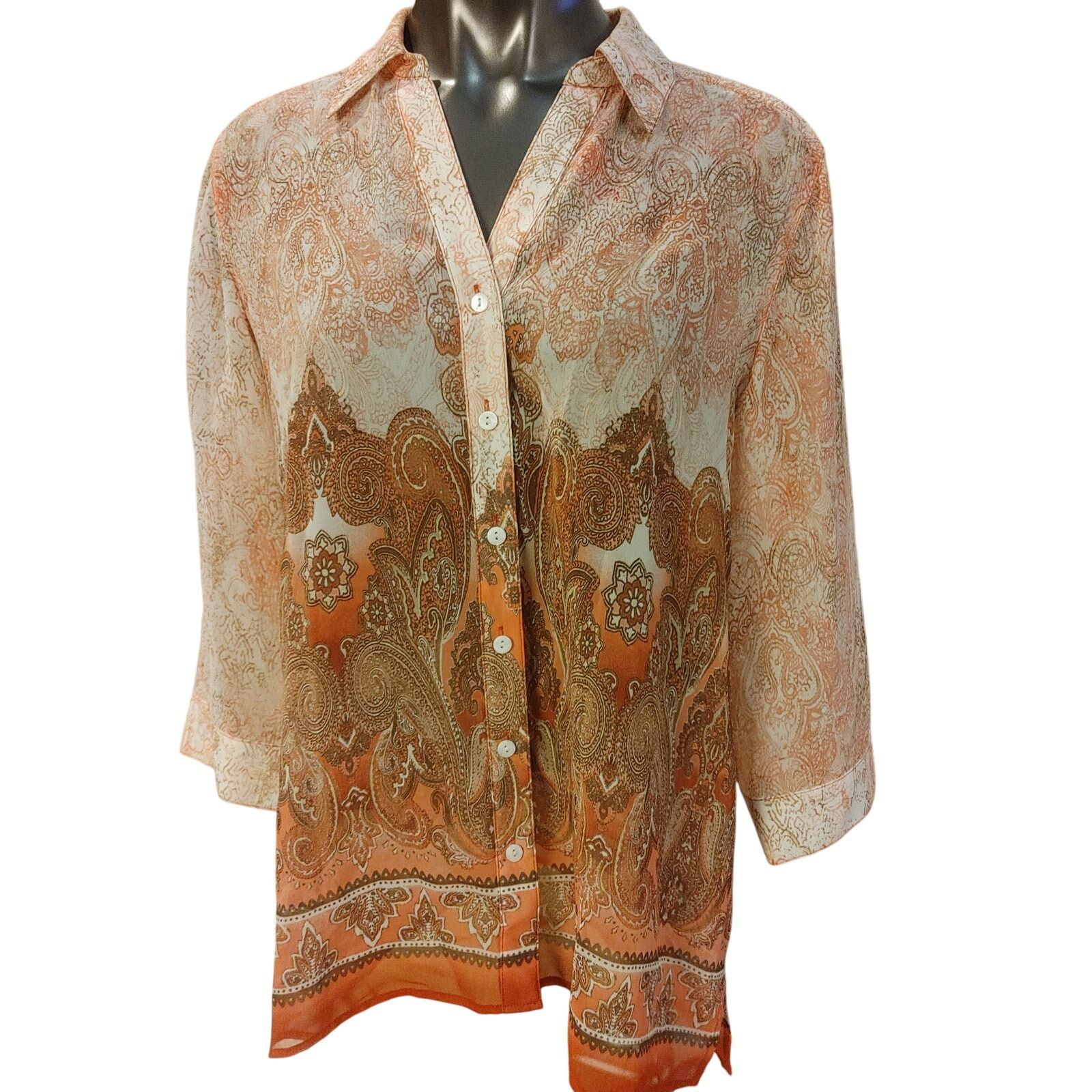 Other Chico's Women's 2 Peach Paisley Longsleeve Bttn Dwn Top Size XXL / US 16-18 / IT 52-54 - 1 Thumbnail