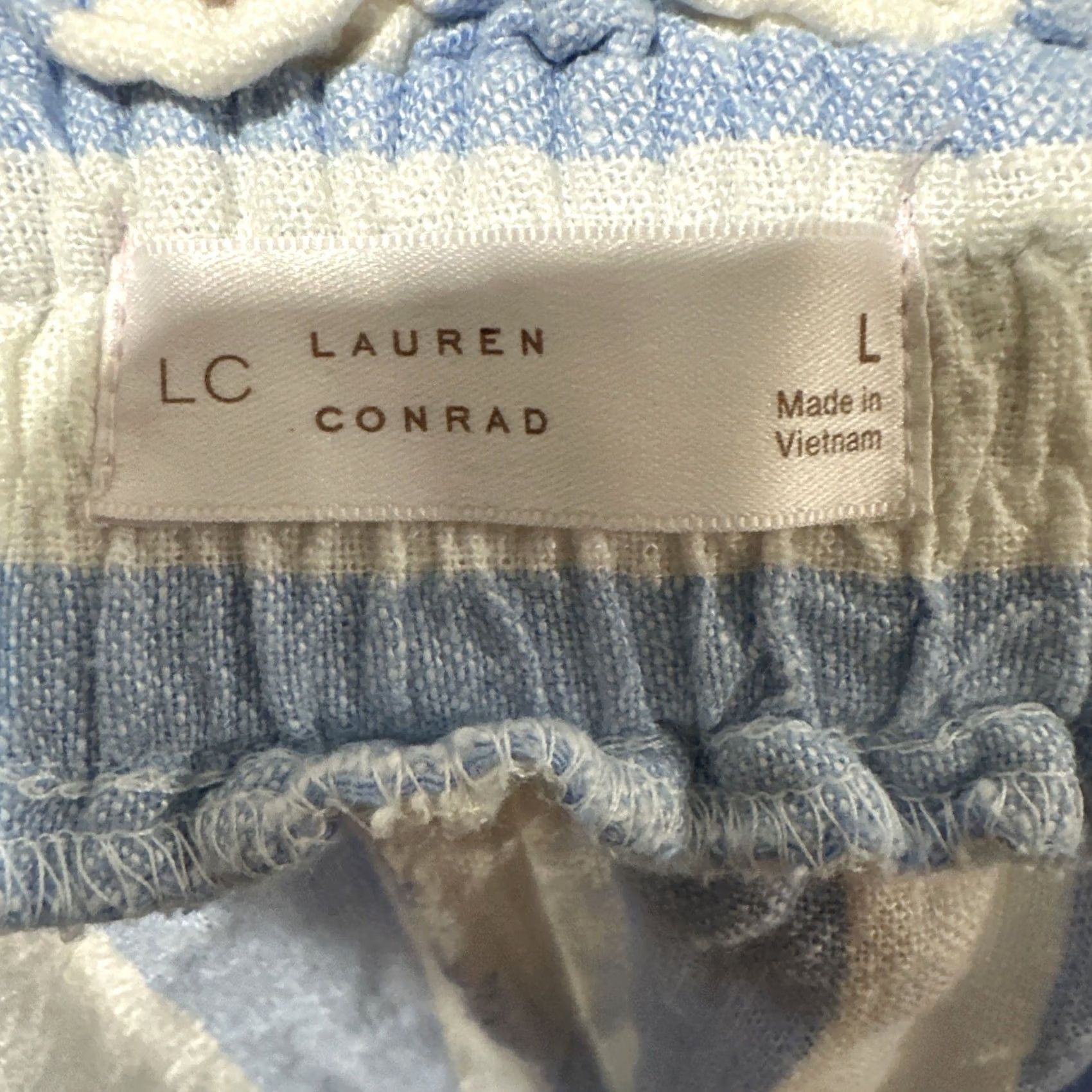 Vintage Lauren Conrad Pants Women’s Large Blue White Stripe Linen Wide-Leg Cropped (LC Lauren Conrad) Size 36" / US 14 / IT 50 - 3 Thumbnail