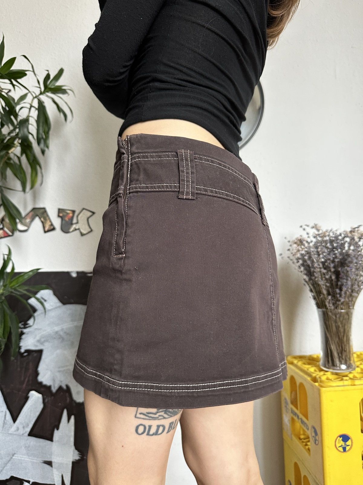 Japanese Brand × Vintage Cotton Sexy Vintage Low Rise Mini Skirt Contrast Stitch Size 30" / US 8 / IT 44 - 6 Thumbnail