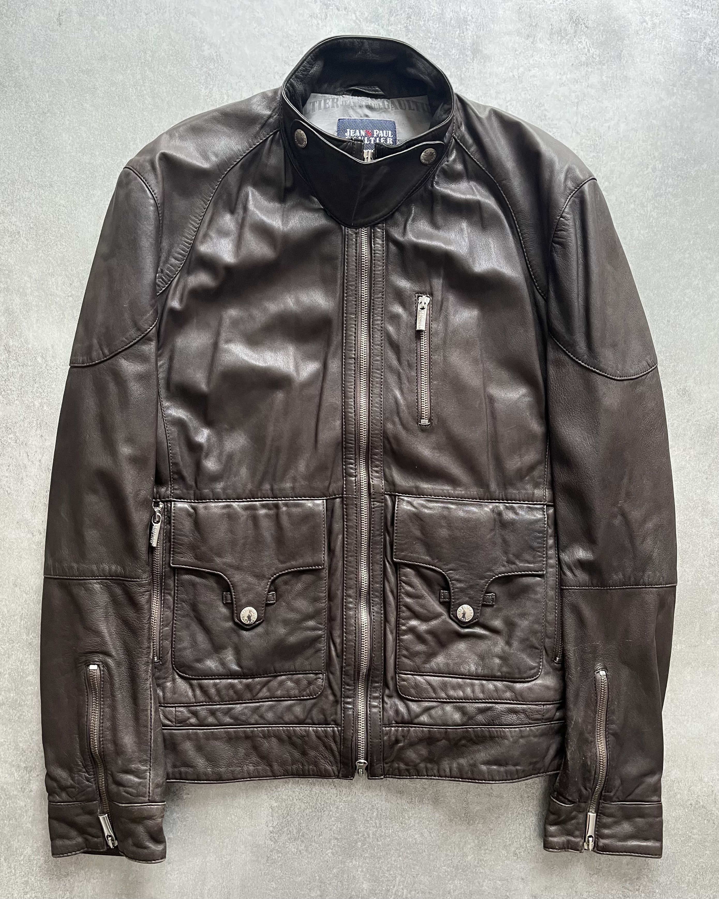 image of Archival Clothing x Jean Paul Gaultier 2000S' Jean Paul Gaultier Brown Civil Leather Jacket (M) (Si