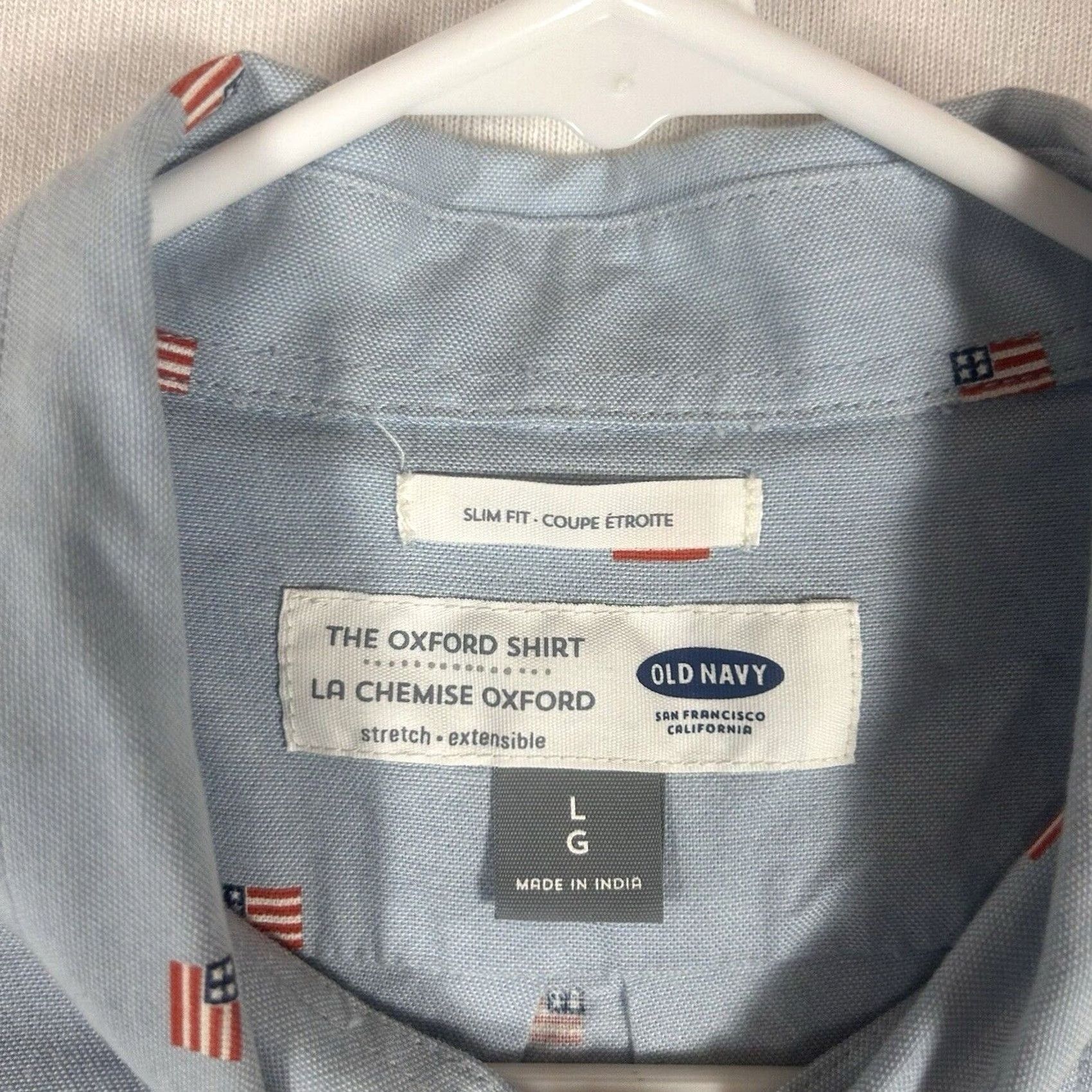 Old Navy Old Navy Shirt Mens Large Slim Fit Blue The Oxford Built-In Flex USA Flag Button Collar Dress Shirt Size US L / EU 52-54 / 3 - 3 Thumbnail