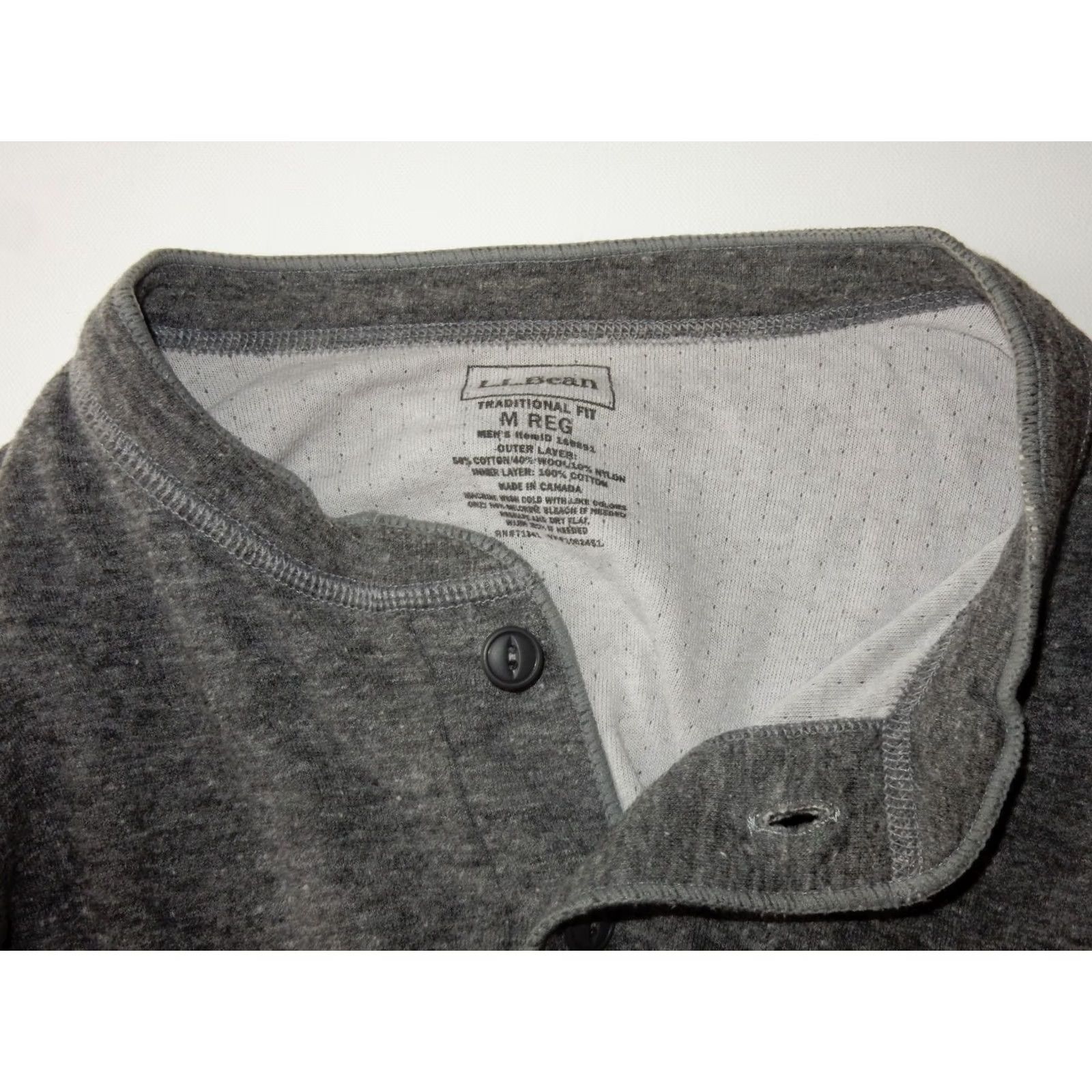 Vintage L.L. Bean Men T-Shirt Long Sleeve Henley Size M Gray River Driver 2 Layer Wool Blend Solid Shirt Mens Size US M / EU 48-50 / 2 - 3 Thumbnail