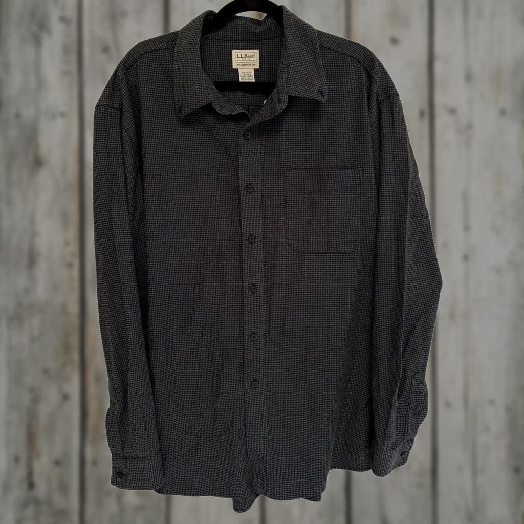 Vintage VINTAGE L.L. Bean Houndstooth Button Down Flannel Shirt XXL Men Regular Long Sleeve Gray 90s Traditional Fit Size US XXL / EU 58 / 5 - 1 Thumbnail
