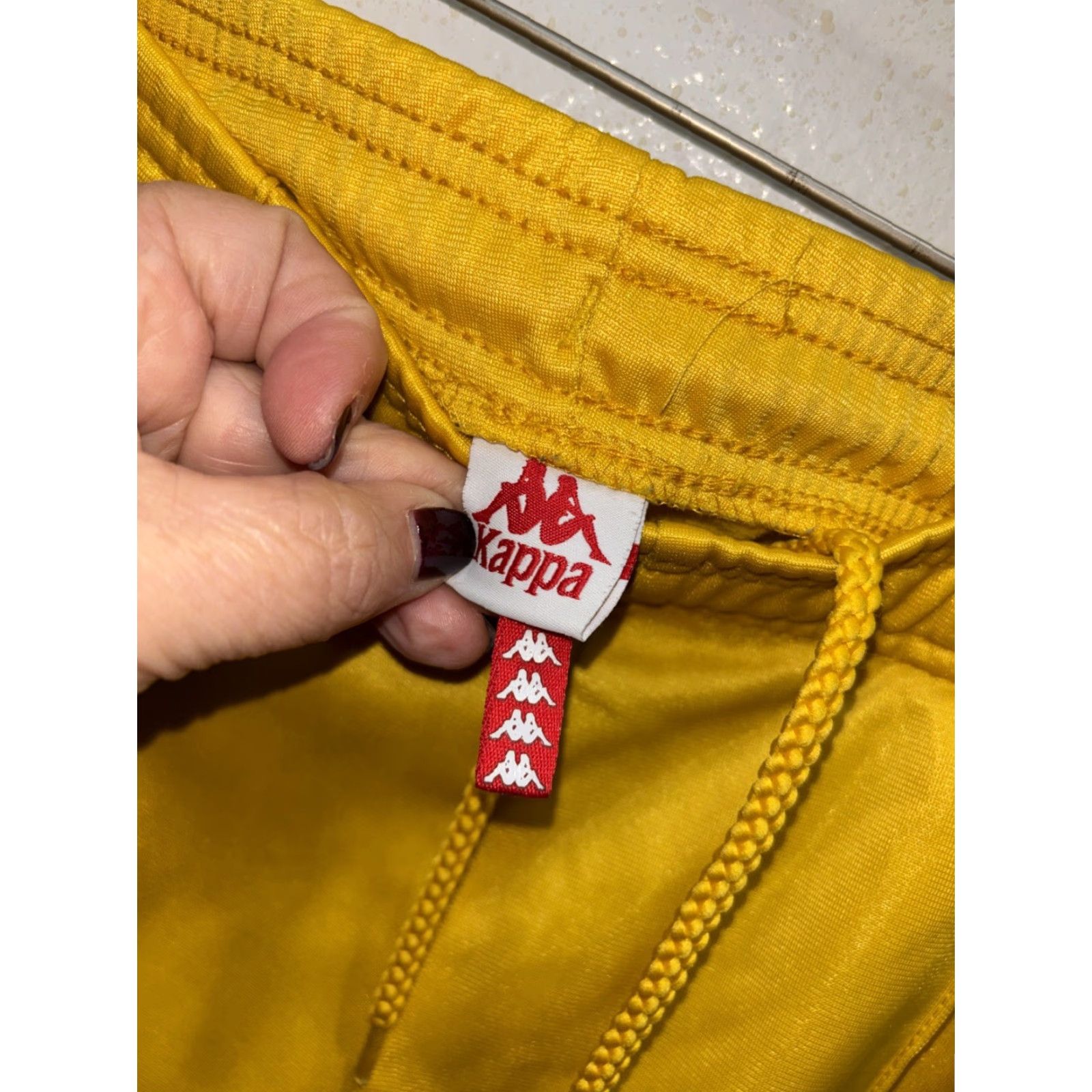 Kappa Kappa Pants Men S Yellow Spell Out Taped Logo Track Sweatpants Joggers Pockets Size US 29 - 5 Thumbnail