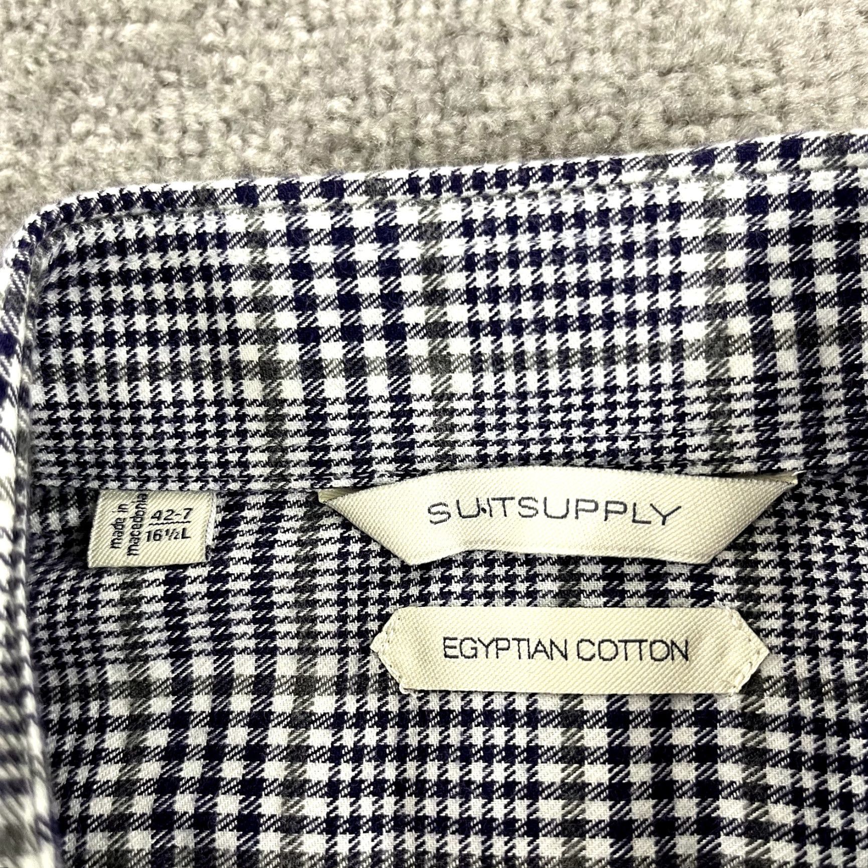 Suitsupply Suitsupply Dress Shirt Mens Large 16.5L Long Sleeve Blue White Houndstooth Plaid Classic Size US L / EU 52-54 / 3 - 2 Thumbnail