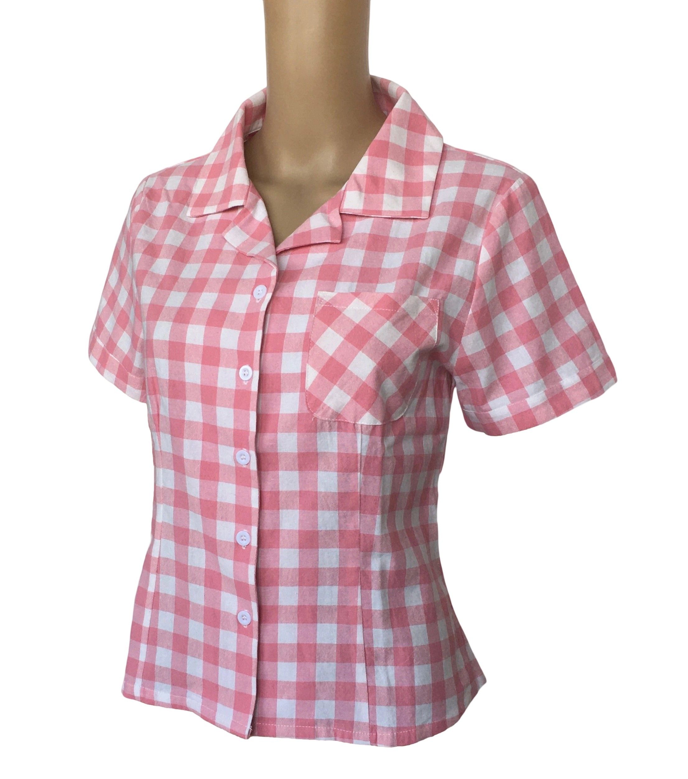 Other Women Blouse Pink&White Checker Short Sleeves Vintage Shirt Size XXL / US 16-18 / IT 52-54 - 2 Thumbnail