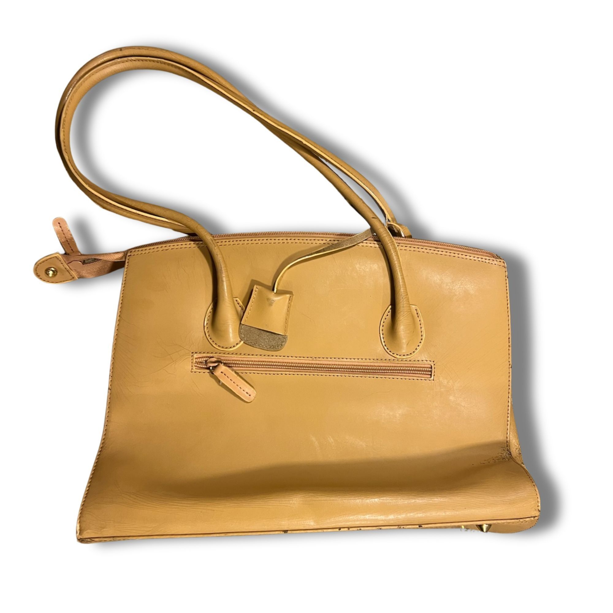 Other Tan Genuine Leather Handbag With Long Straps & Gold-Tone Har Size ONE SIZE - 3 Thumbnail