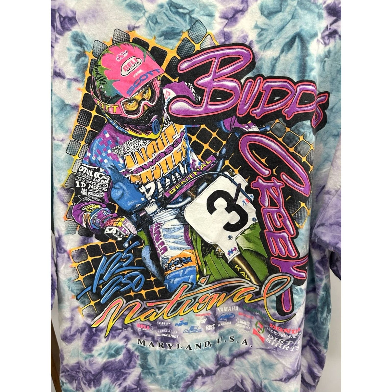 Vintage RARE VTG 90s Budds Creek MX Nationals Motocross Dirt Bike Tie Dye T-Shirt XL Men Cal Cru Size US XL / EU 56 / 4 - 3 Thumbnail