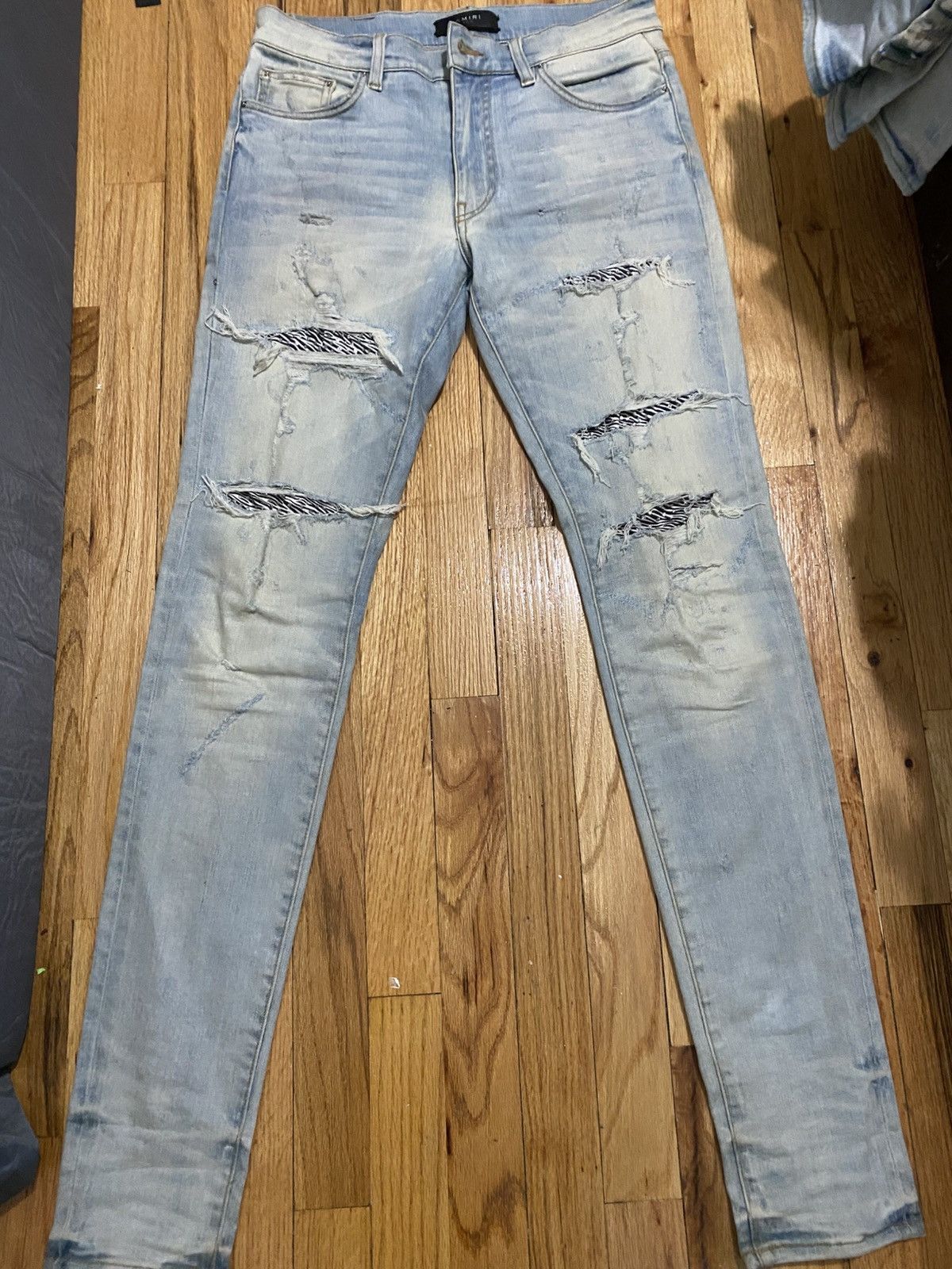 Amiri Light Indigo Zebra Sequin Jeans