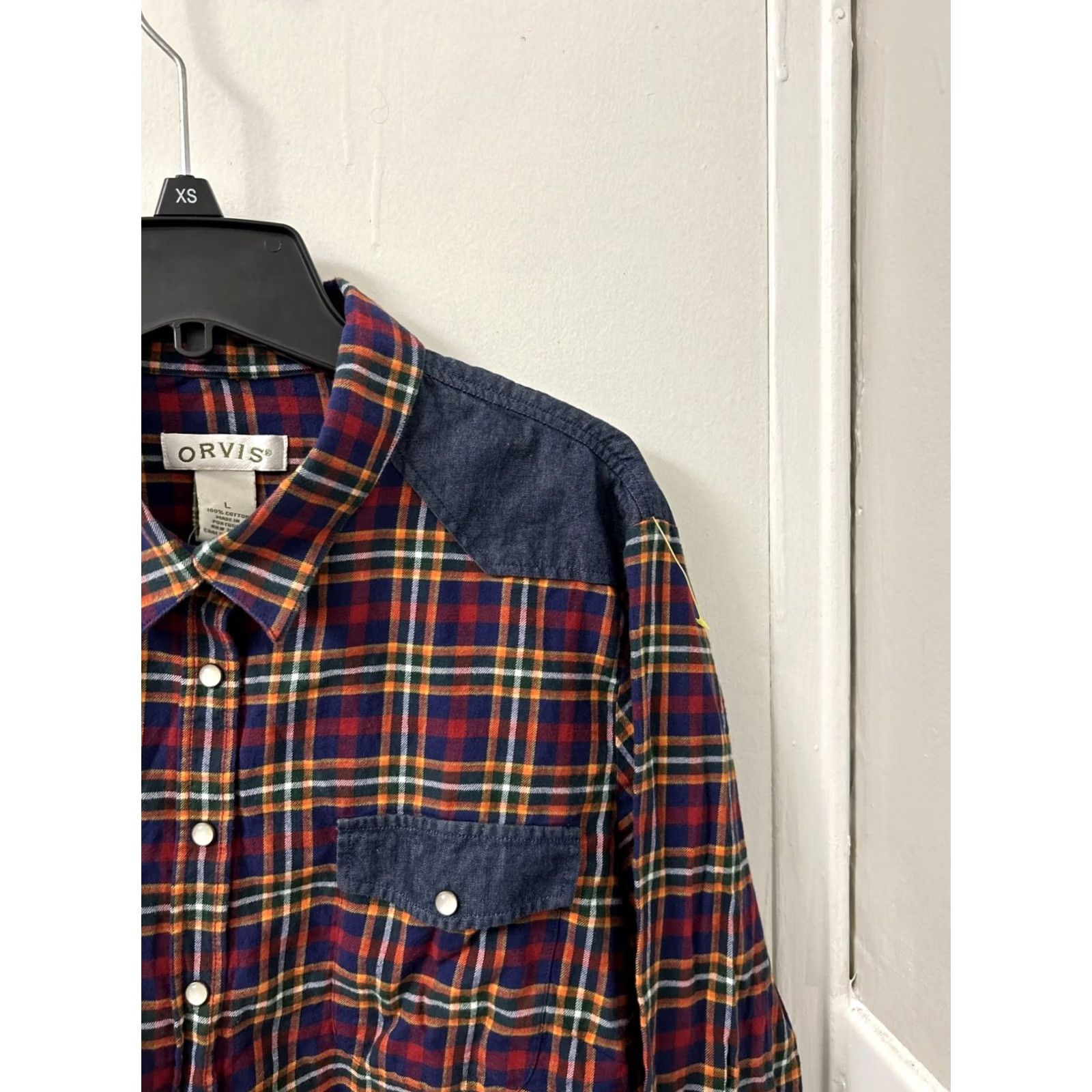 Orvis Orvis Shirt Womens L Multicolor Plaid Snap Button Down Elbow Shoulder Patch L/S Casual Travel Party/Cocktail Jacket Style Outdoor Size L / US 10 / IT 46 - 4 Thumbnail