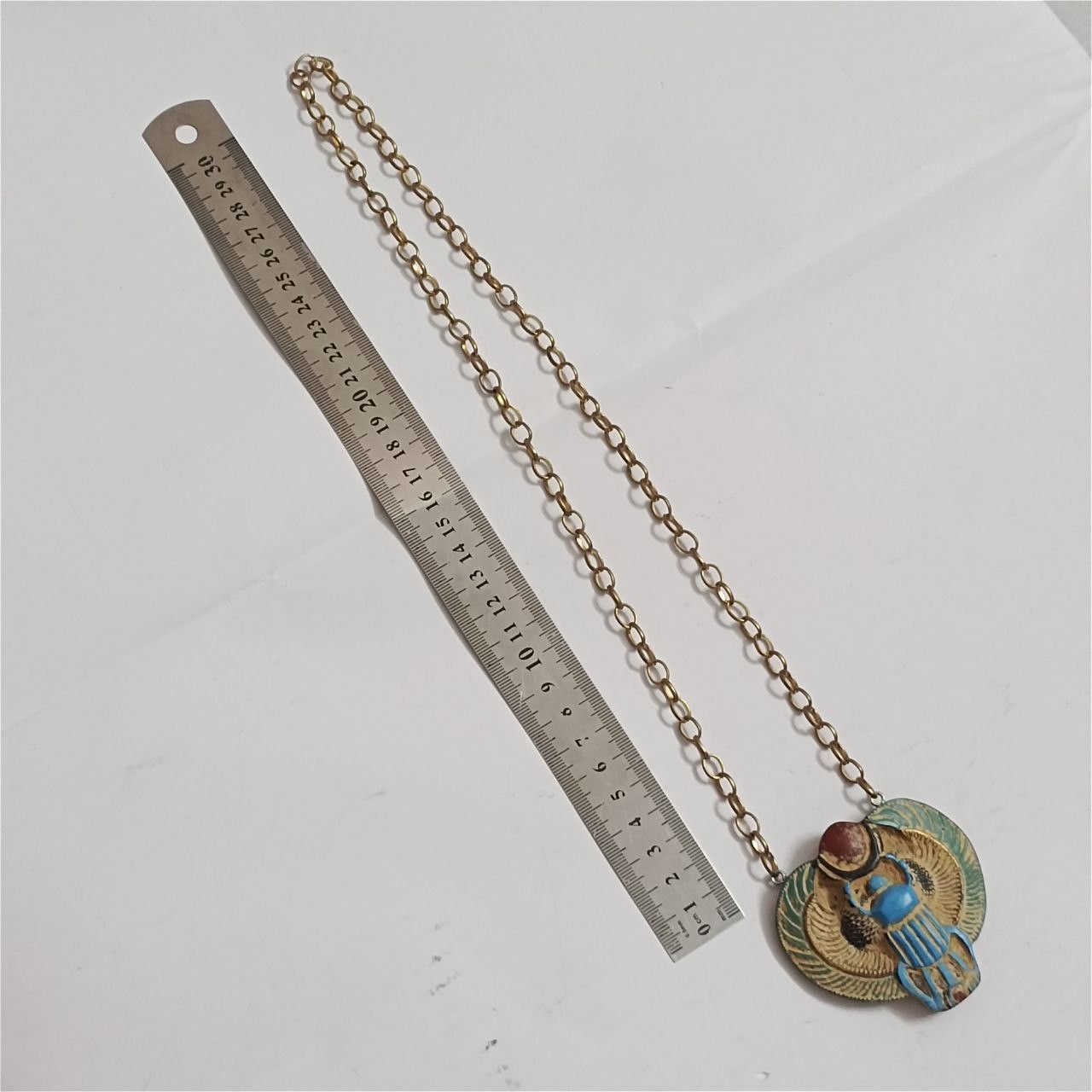 Handmade Handmade Egyptian Scarab Necklace with Wings & Red Sun Size ONE SIZE - 7 Thumbnail