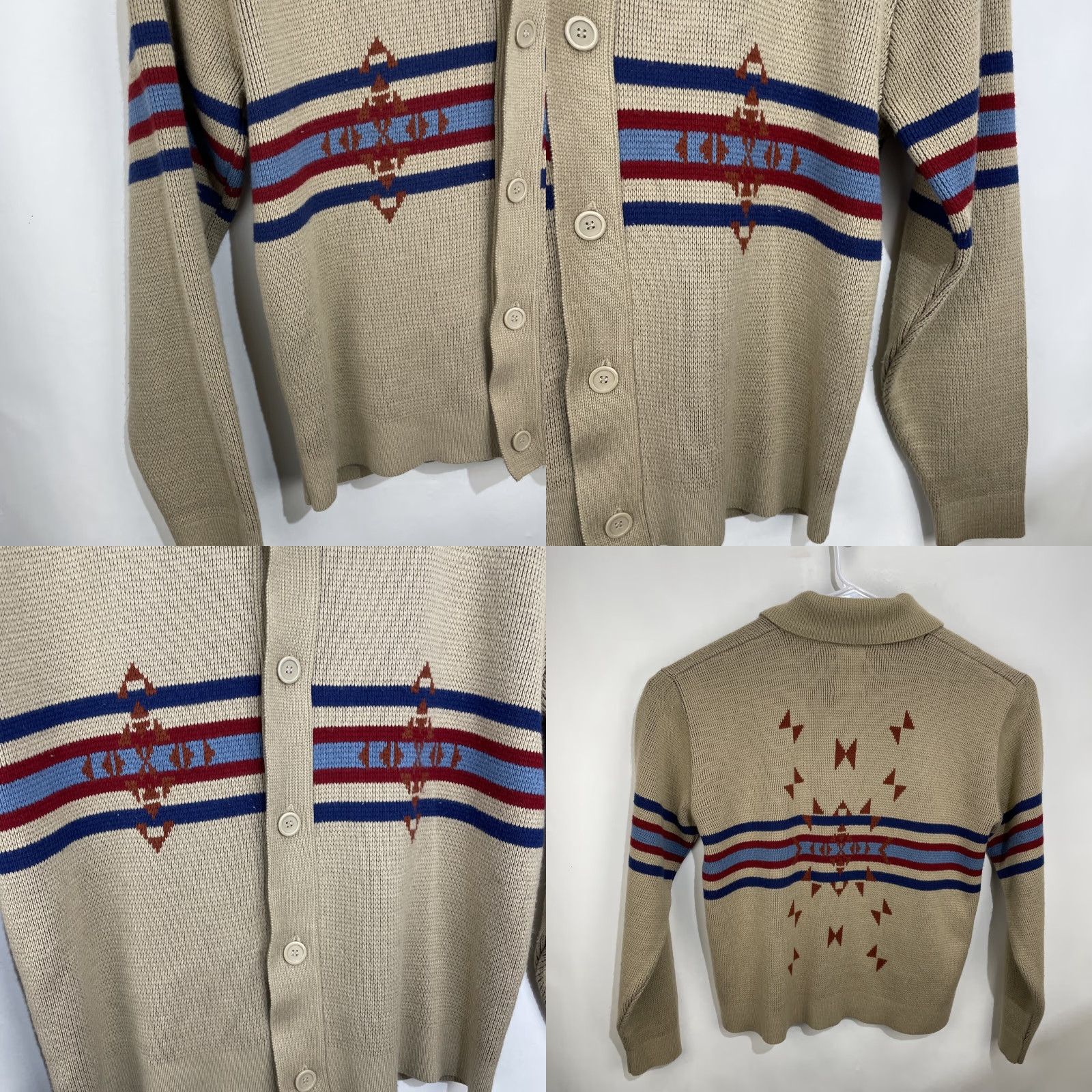 Armani VINTAGE Karman Cardigan Sweater Aztec Striped L Tan Womens? Size L / US 10 / IT 46 - 8 Thumbnail