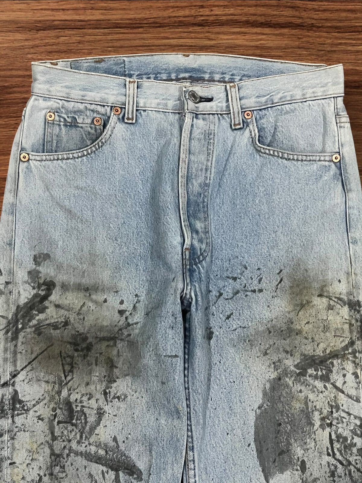 Levi's × Levi's Vintage Clothing Vintage 90s Levi’s 501 Paint Splat Washed Button Fly Jeans Size US 31 - 4 Thumbnail