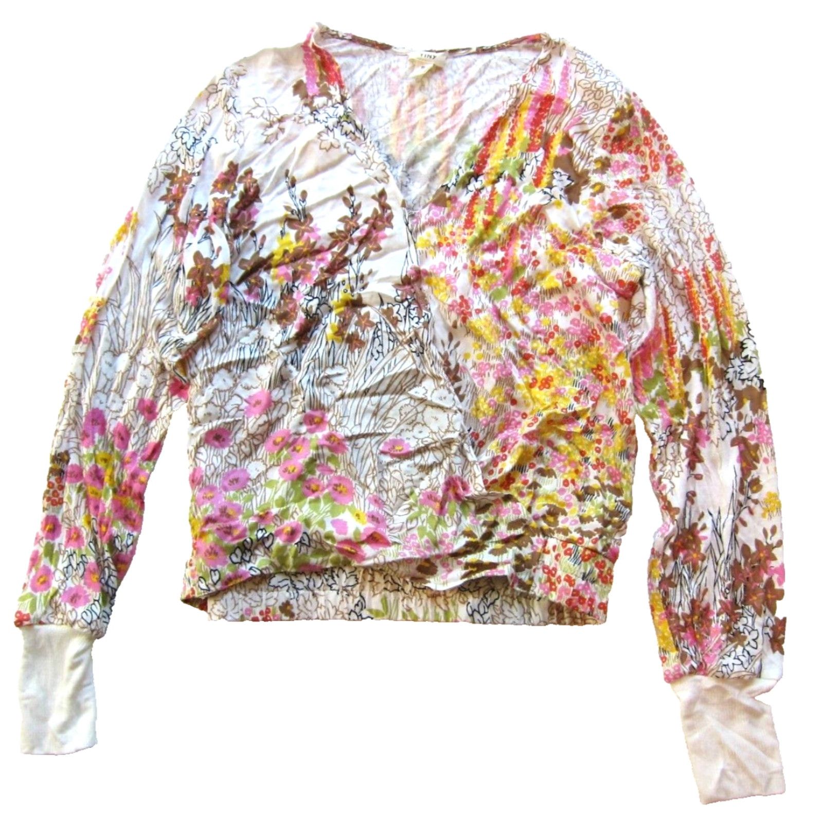 Anthropologie VINTAGE TINY Anthropologie Blouse (Small) Pink Floral V-Neck Long Sleeve Rayon Wrap Shirt Womens Size S / US 4 / IT 40 - 2 Thumbnail