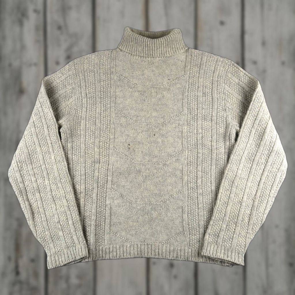 VINTAGE Wool Knit Sweater Turtleneck 60s Gray Size M Women Casual Pullover Knitwear 80s 90s Retro Cozycore Grandpa