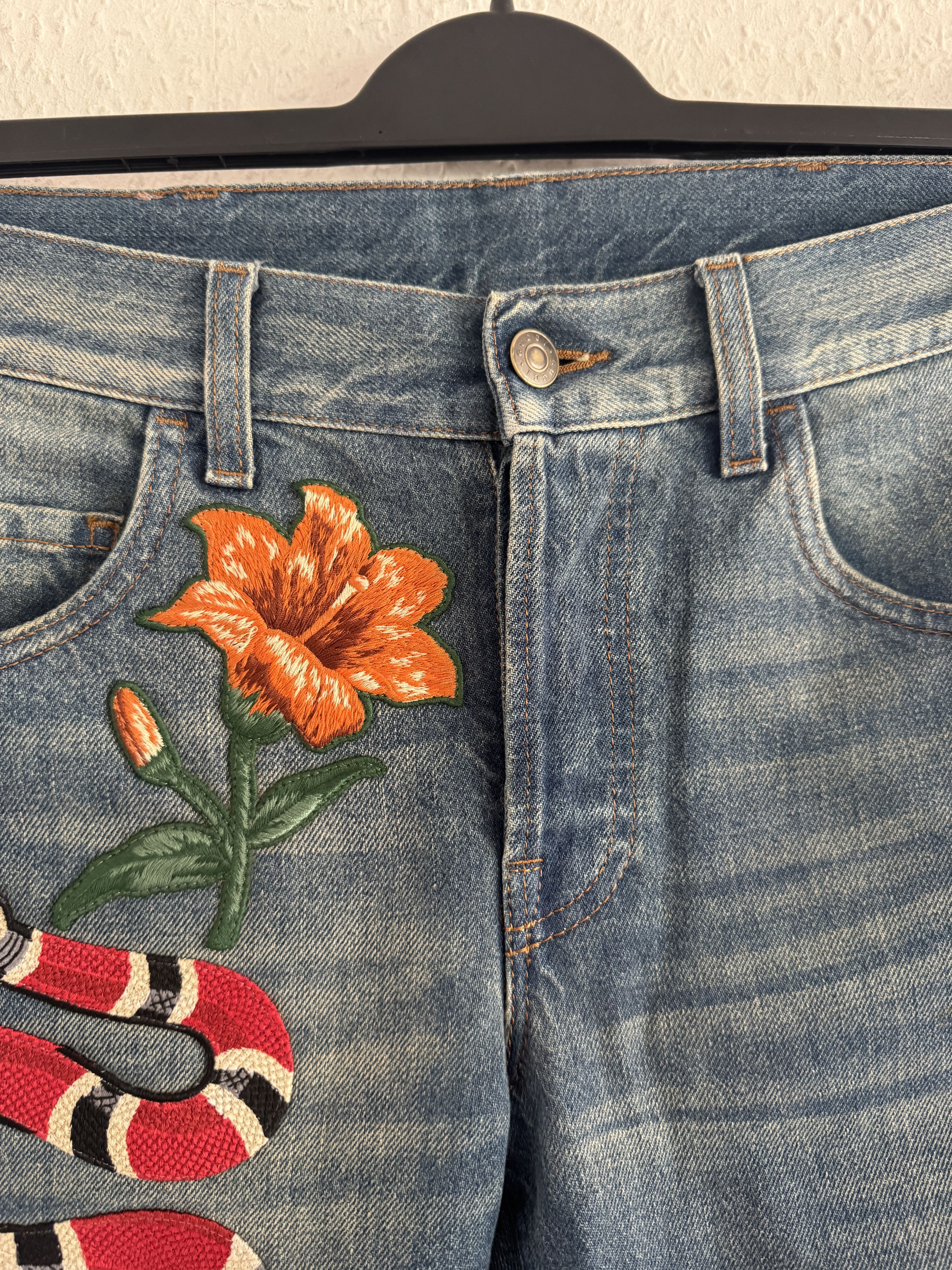 Gucci Snake Embroidered Denim Jeans Size US 31 - 9 Thumbnail