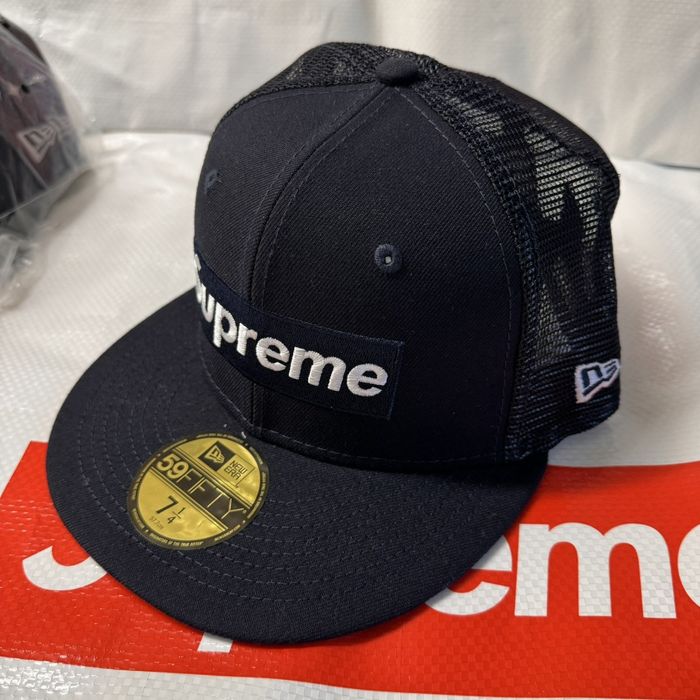 Supreme Supreme new era box logo mesh back hat navy 7 1/4 | Grailed