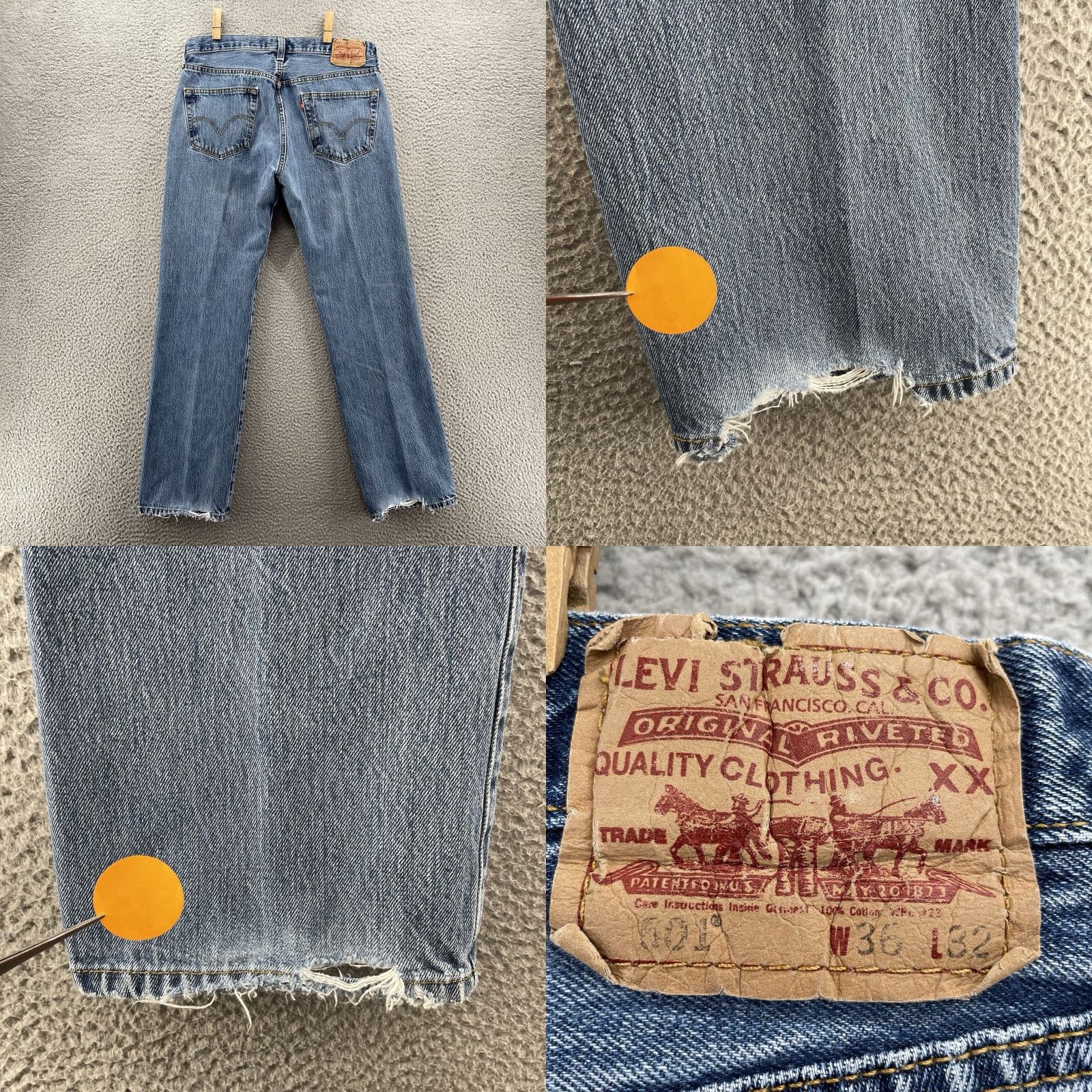 Levi's VINTAGE Levis 501 Jeans 34x31 Blue Whisker Denim Button Fly Skate 90s Streetwear Mens Jeans Size US 34 / EU 50 - 8 Thumbnail