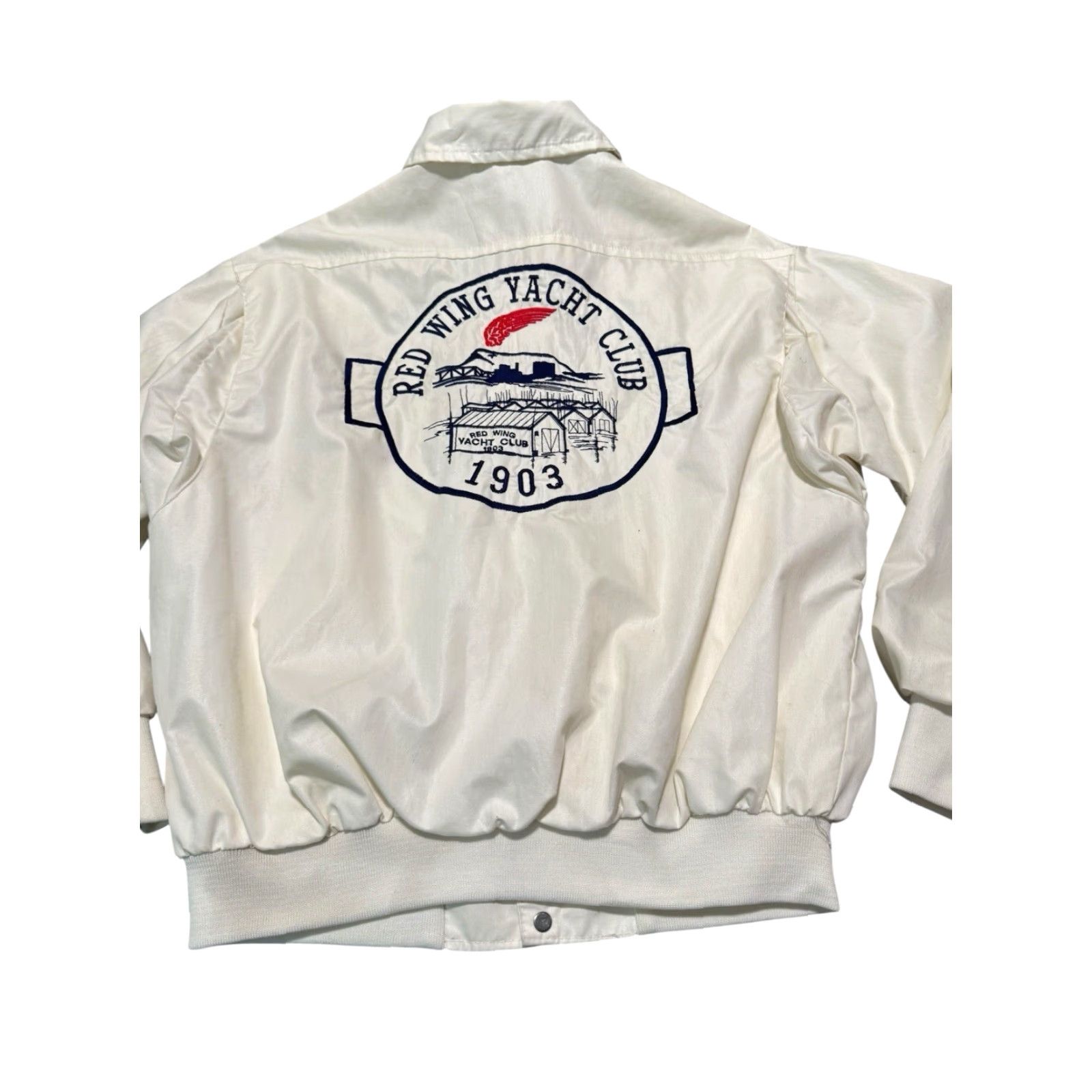 Red Wing VINTAGE King Louie Pro Fit Windbreaker Jacket M White Nylon USA 80s Red Wing Yacht Club Embroidered Logo Mens Size US M / EU 48-50 / 2 - 5 Thumbnail