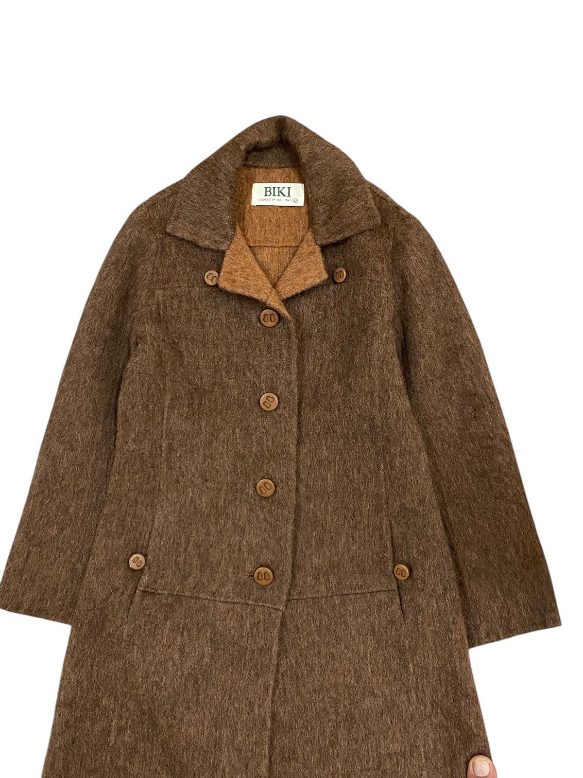 Vintage Vintage BIKI Italy Wool Blend Brown Long Coat Mohair Size M / US 6-8 / IT 42-44 - 2 Thumbnail