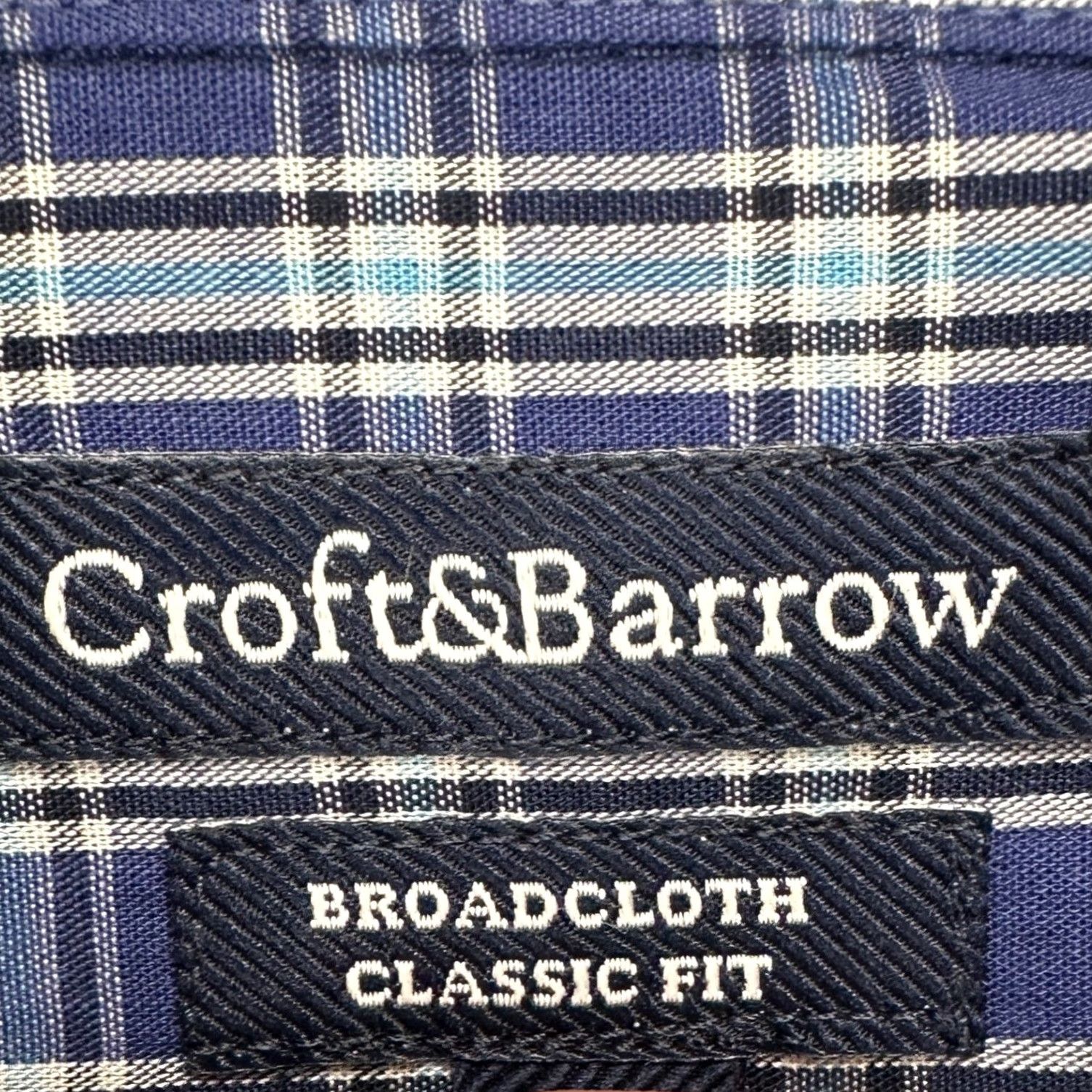 Croft & Barrow VINTAGE Croft Barrow Mens Broadcloth Dress Shirt Large 36-37 Blue Plaid Classic Fit NEW Size 42R - 4 Thumbnail