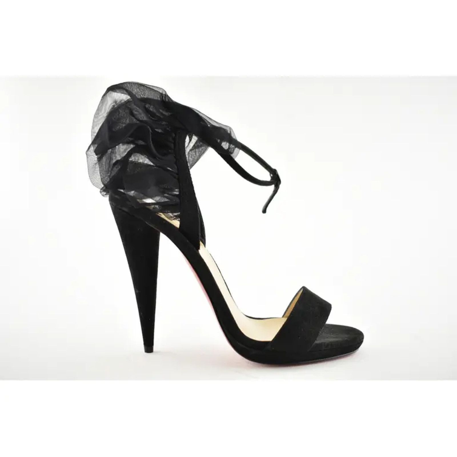 Christian Louboutin Jacqueline De 120 Black Suede Ankle Strap Cone Heel Pump 37 Size US 7 / IT 37 - 2 Thumbnail