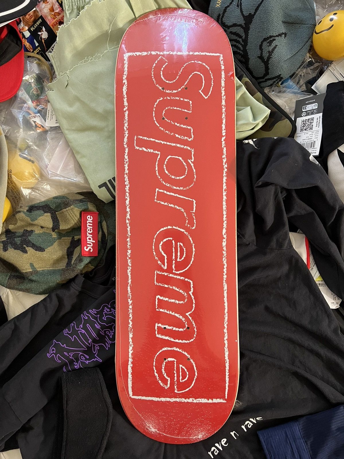 image of Kaws Chalk Logo Skateboard Deck in Red, Men's