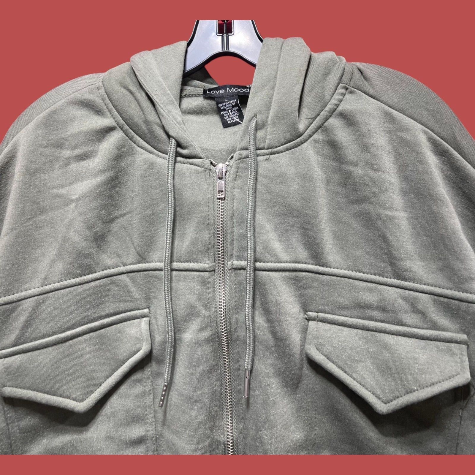 Other Love Mood - Women's Long Sleeve Hooded Sweatshirt - Olive Gr Size L / US 10 / IT 46 - 10 Thumbnail