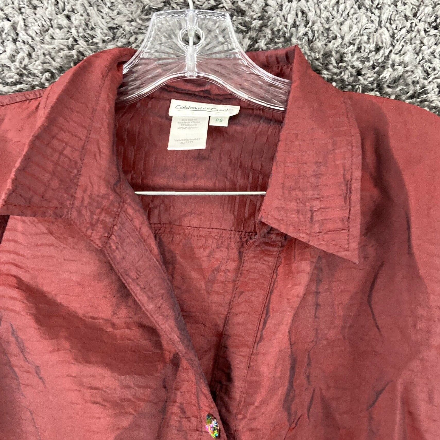 Coldwater Creek COLDWATER CREEK Blouse Womens PS Petite Button-Up Long Sleeve Red Shimmer Size S / US 4 / IT 40 - 6 Thumbnail
