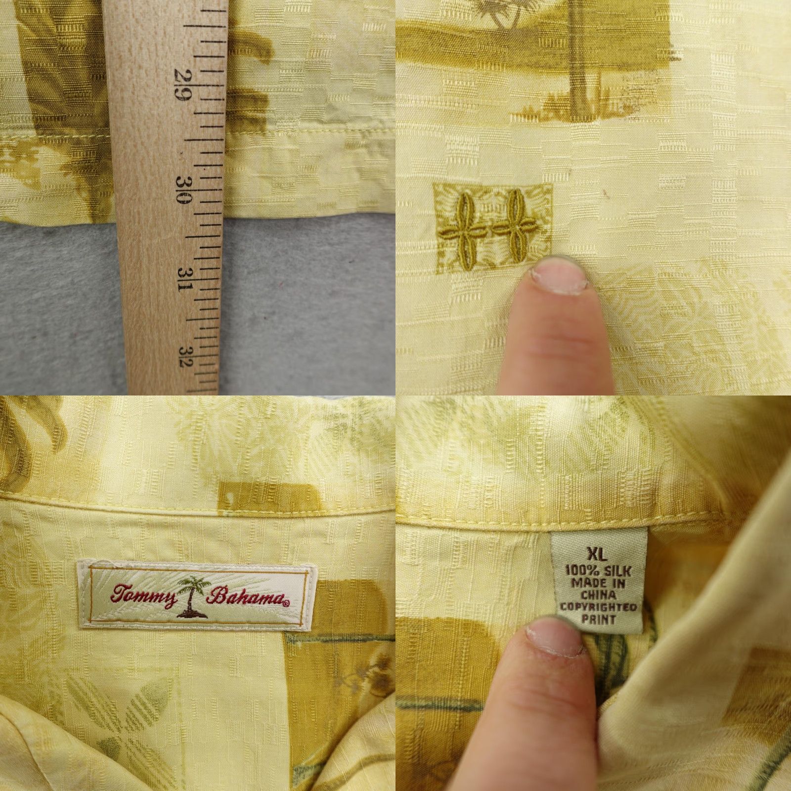 Tommy Bahama VINTAGE Tommy Bahama Shirt Mens XL Short Sleeve Button-Up Silk Yellow Palm Trees Beach Hawaiian 60s 70s Mens All-Over Print Size US XL / EU 56 / 4 - 8 Thumbnail