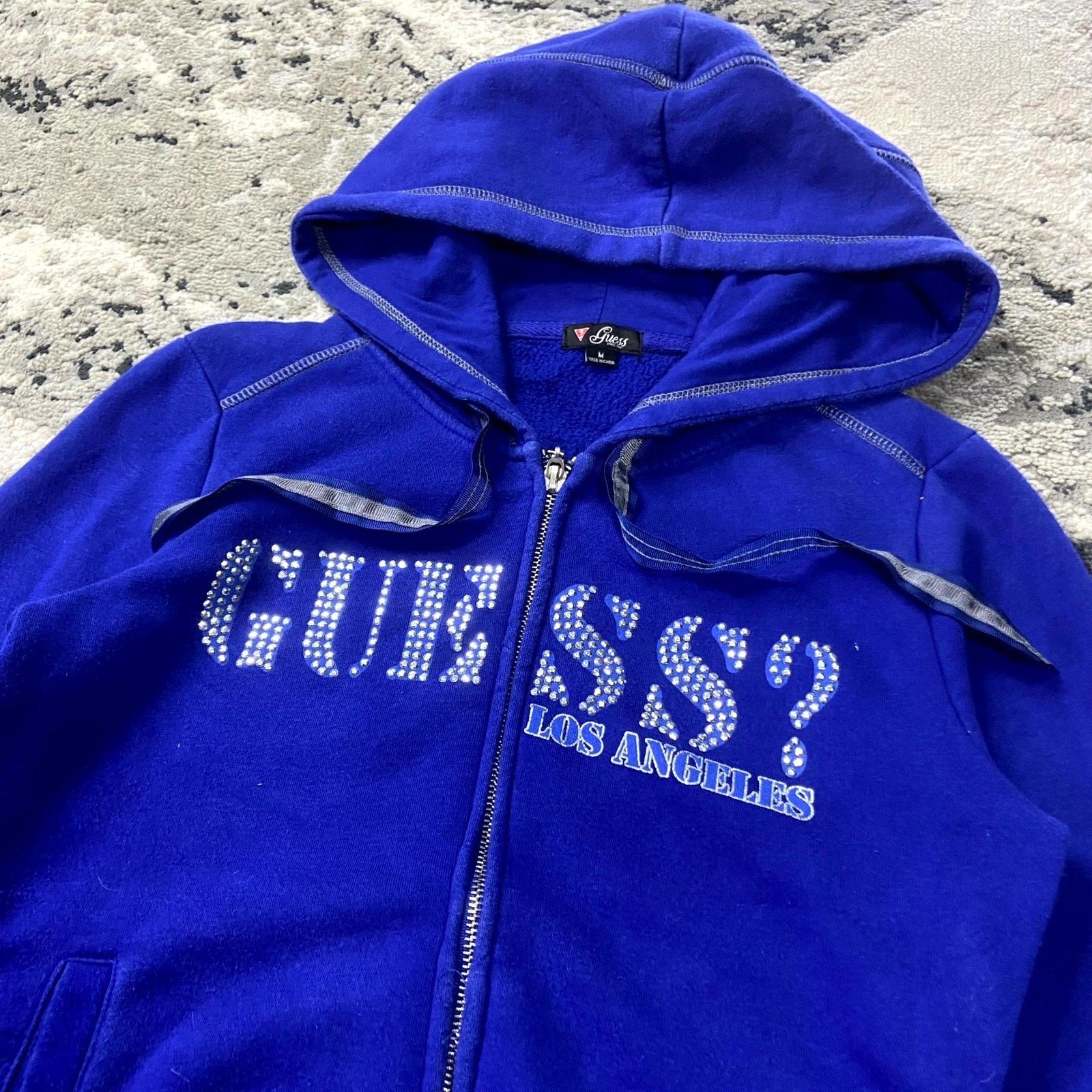 Guess Vintage Y2K Guess Bedazzled Hoodie Womens M Blue Rhinestones Size M / US 6-8 / IT 42-44 - 3 Thumbnail
