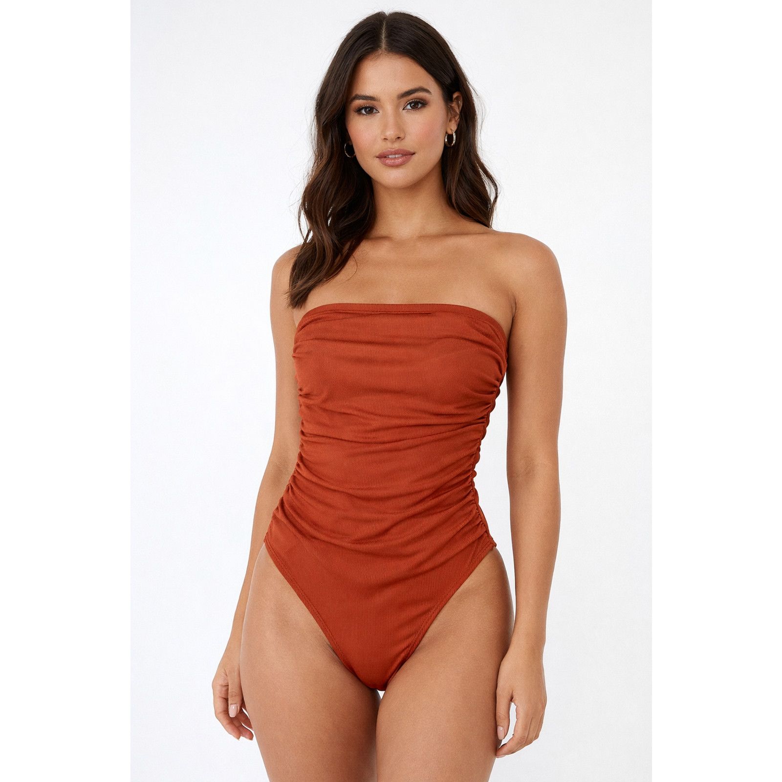 Other Shade & Shore Shirred One-Piece Swimsuit Strapless Rust XS Size XS / US 0-2 / IT 36-38 - 1 Thumbnail